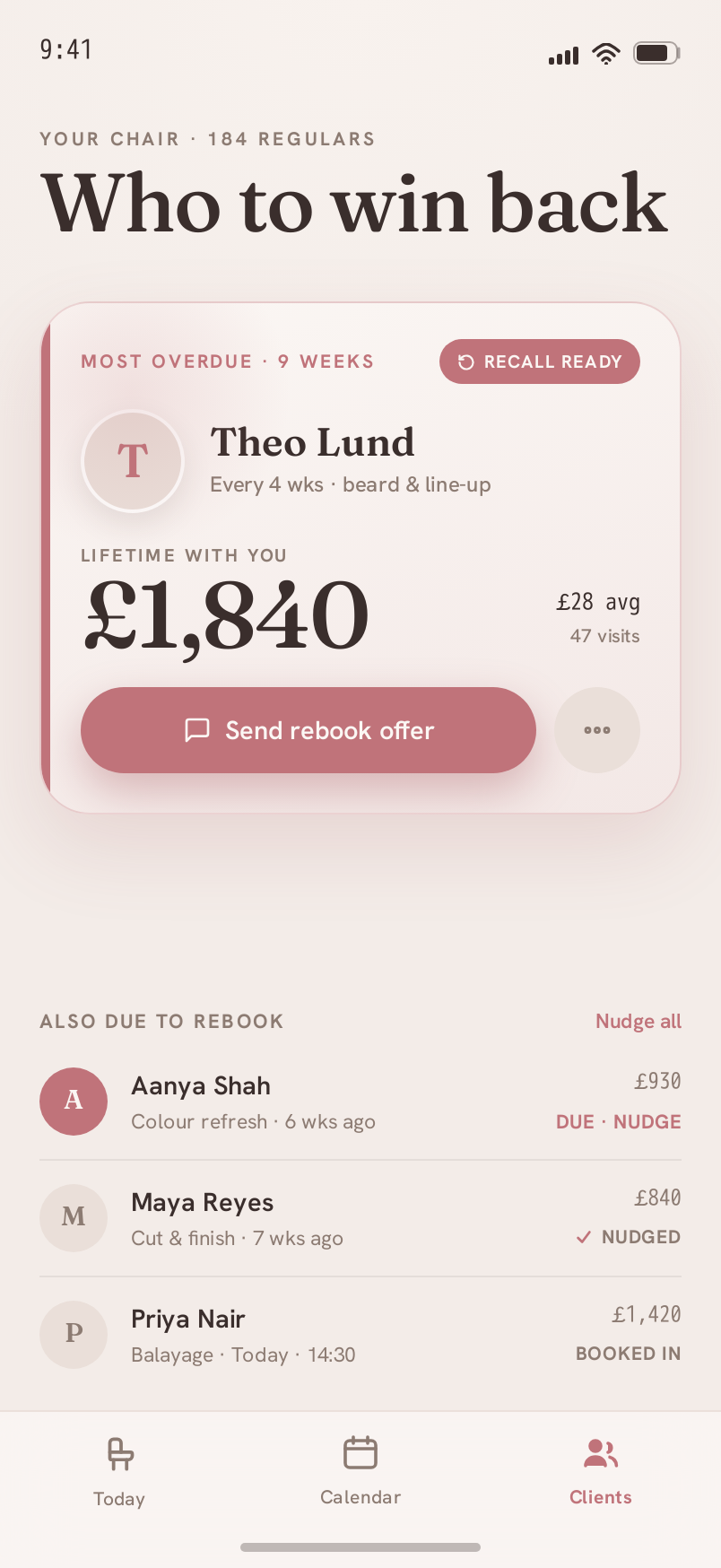 Clients screen