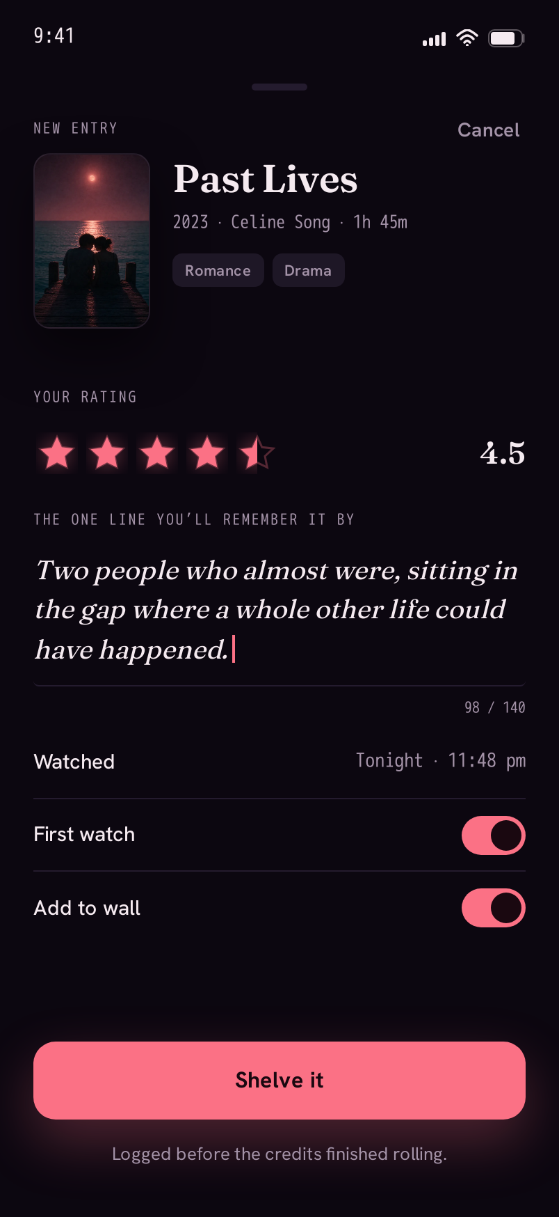 Log screen
