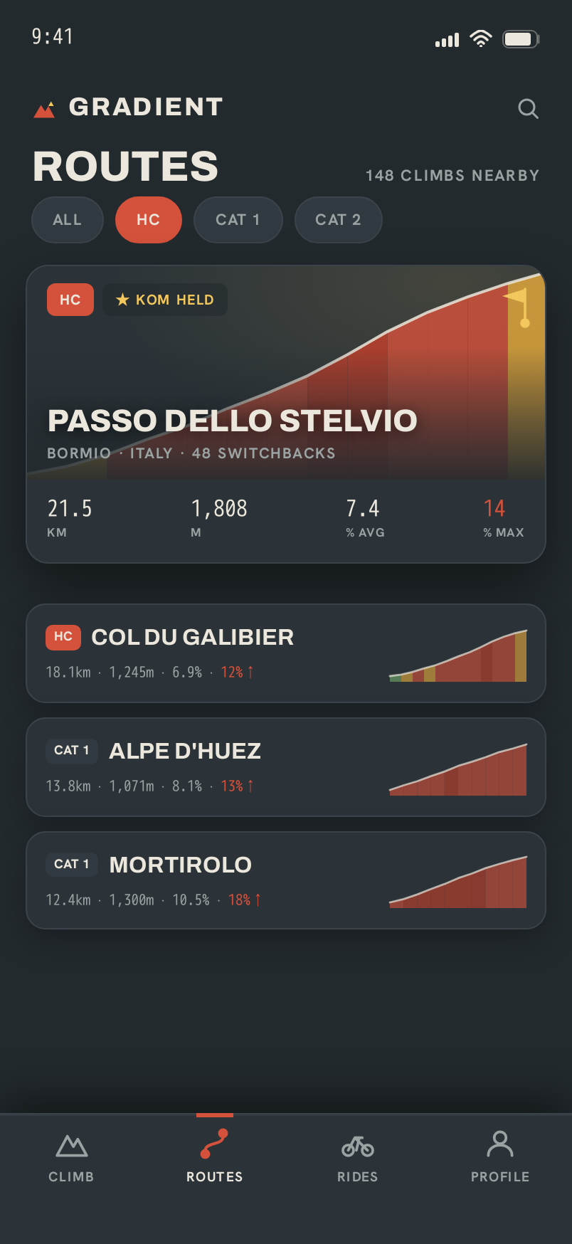 Routes screen