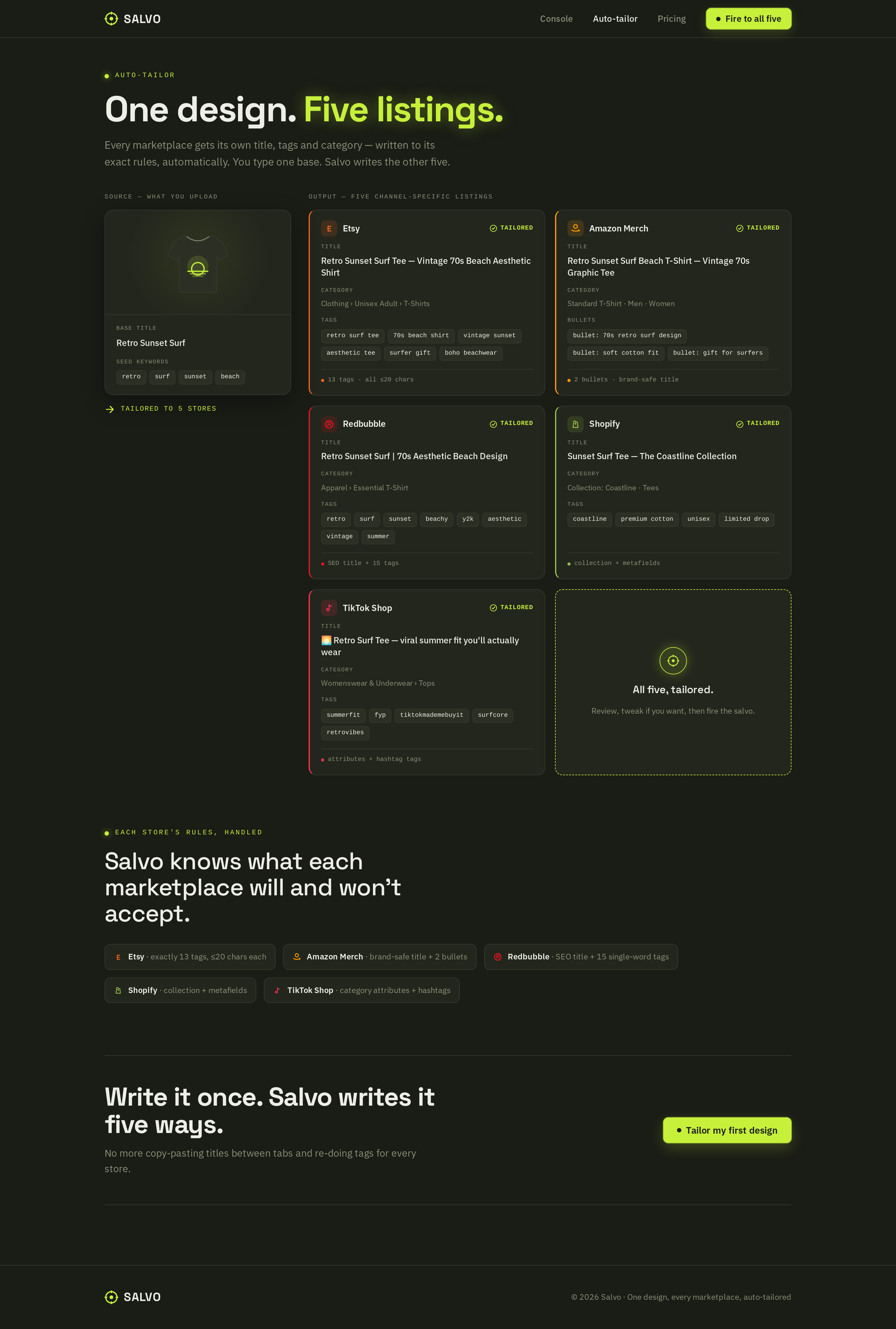 Tailor screen