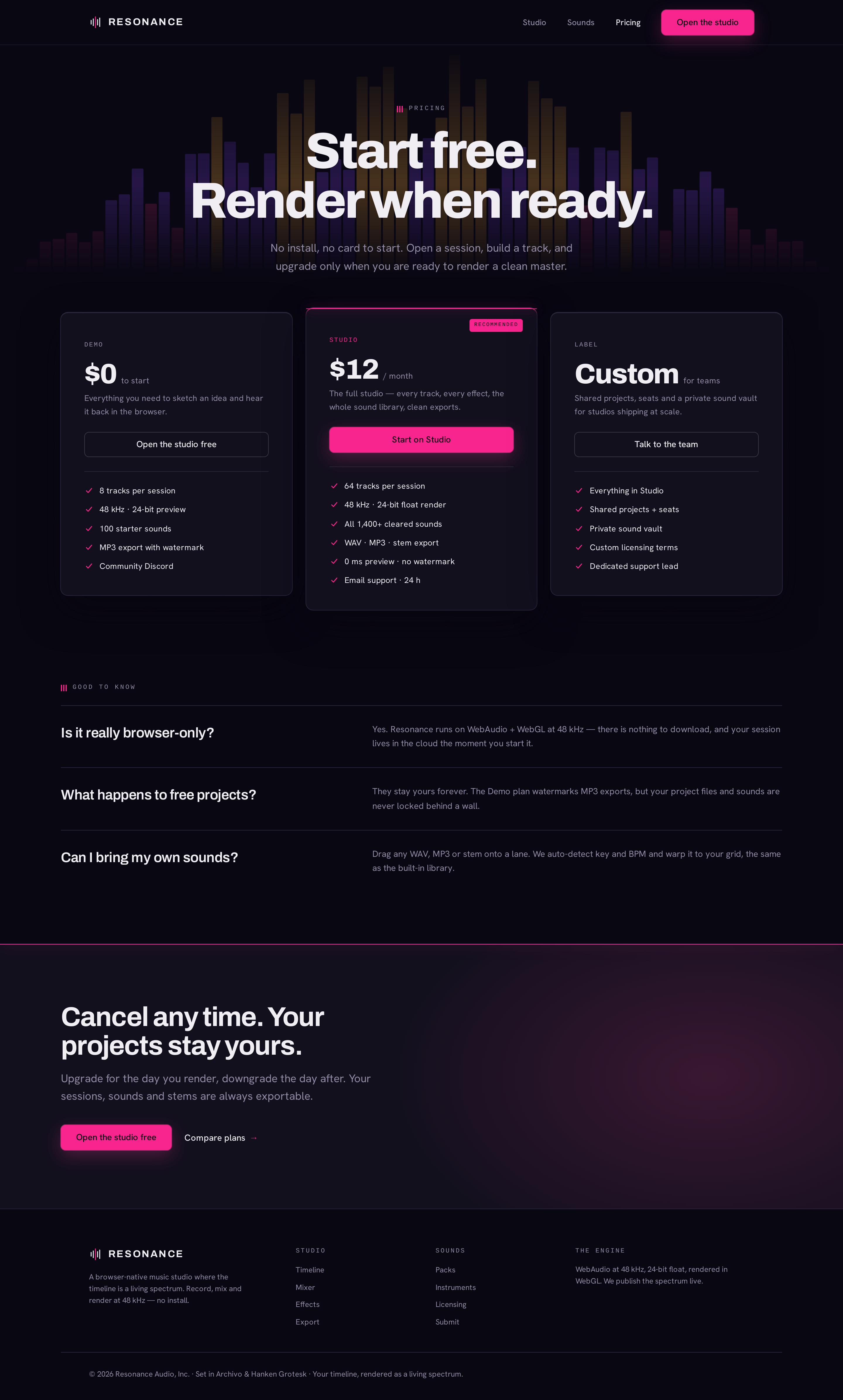 Pricing screen