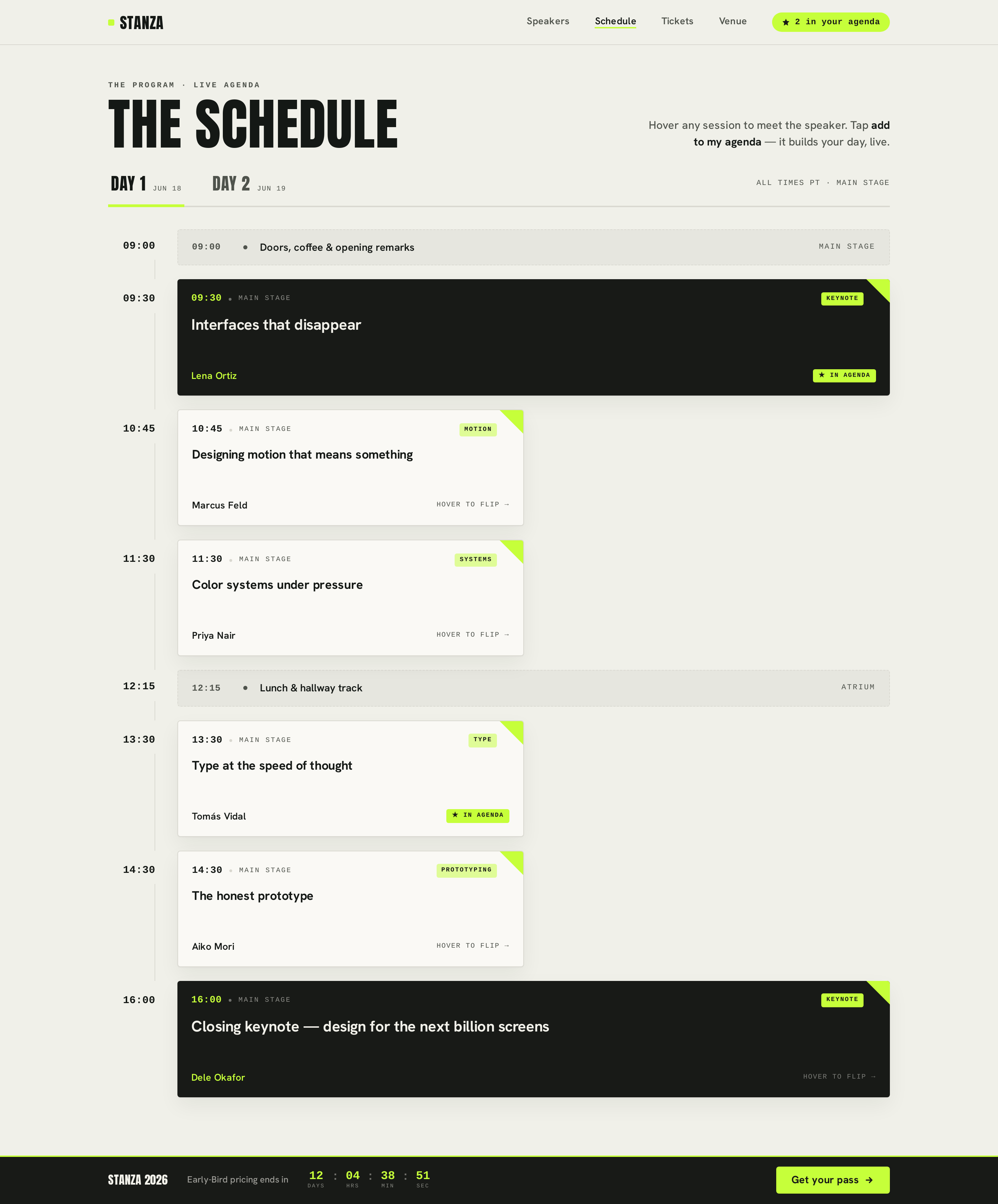 Agenda screen