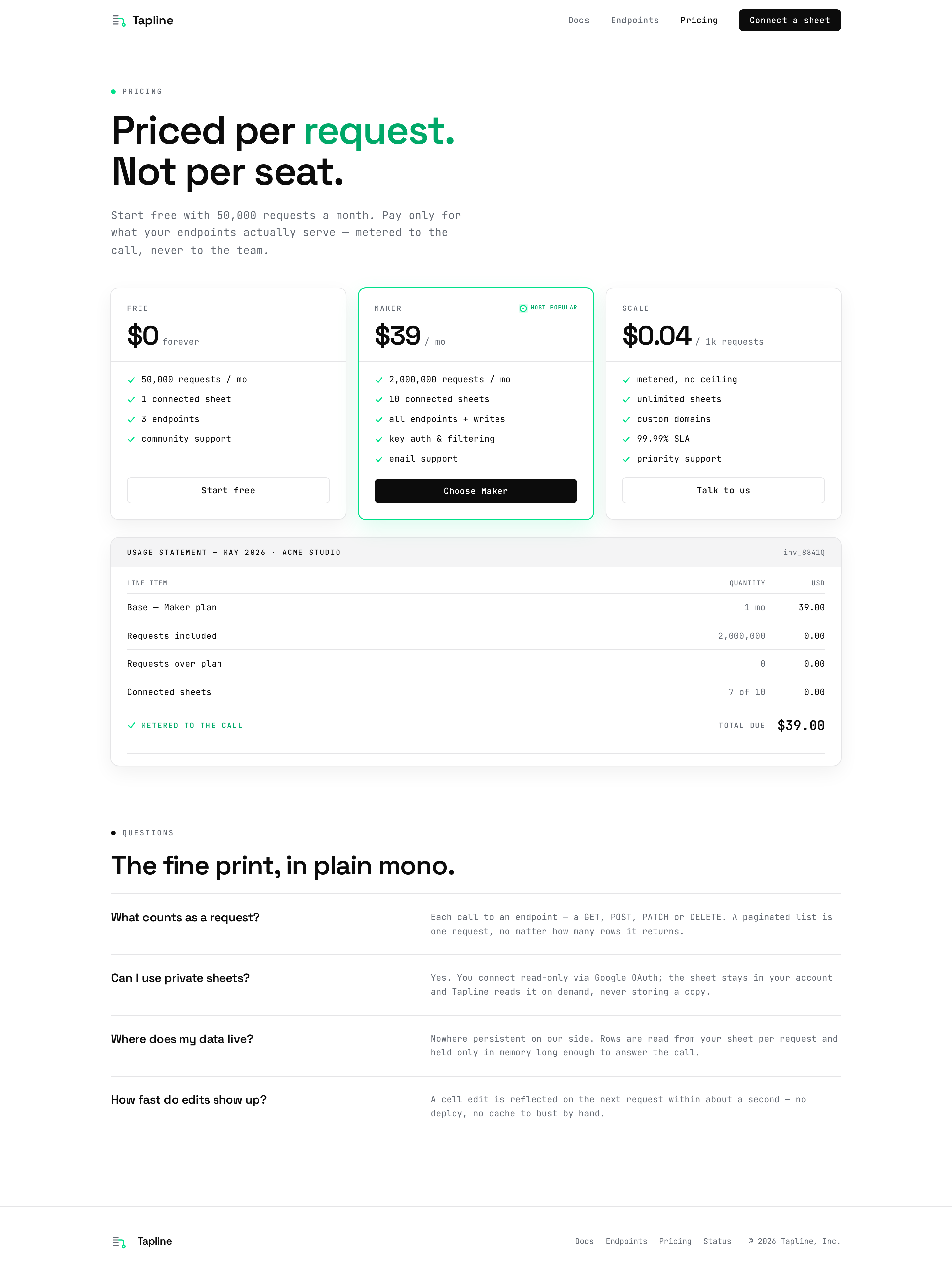 Pricing screen