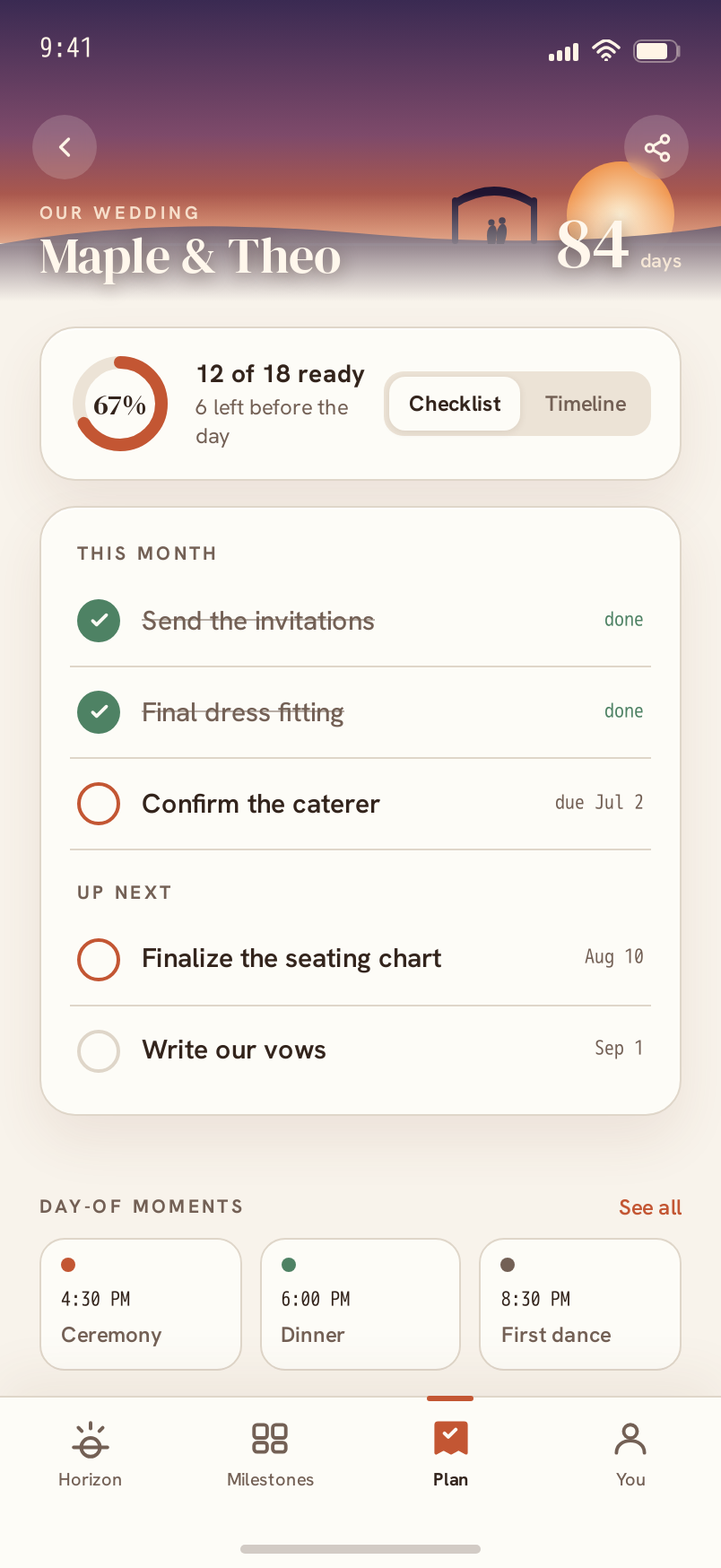 Plan screen