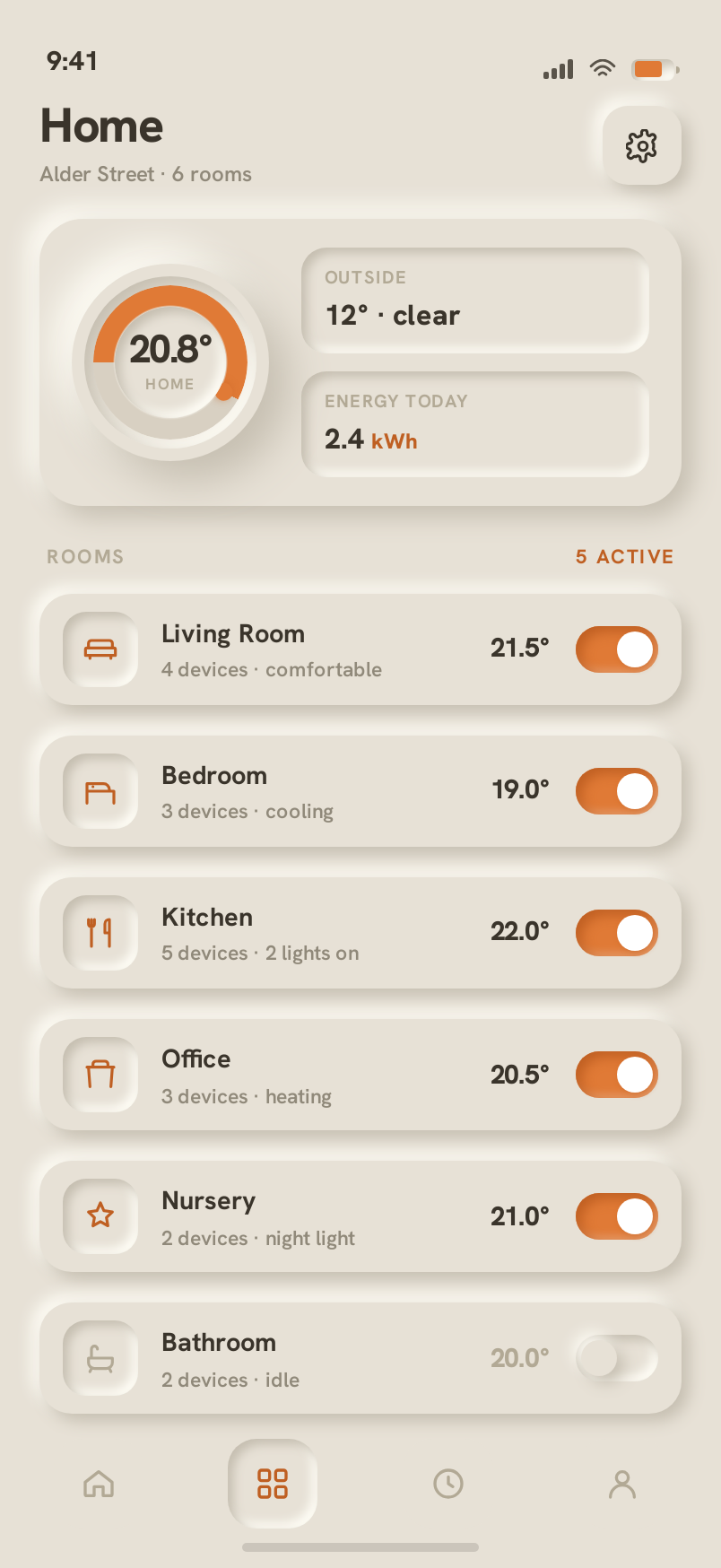 Rooms screen