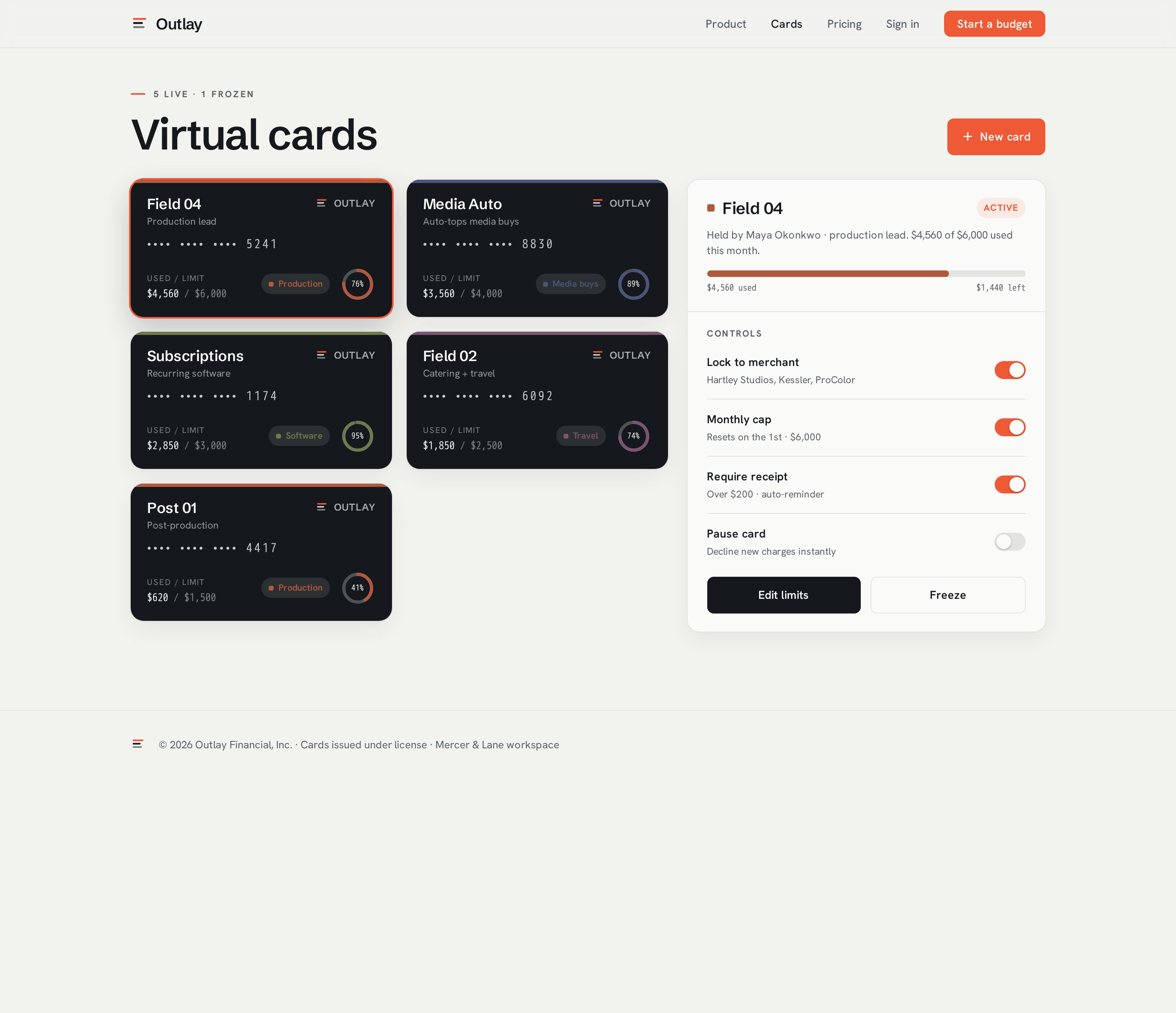 Cards screen