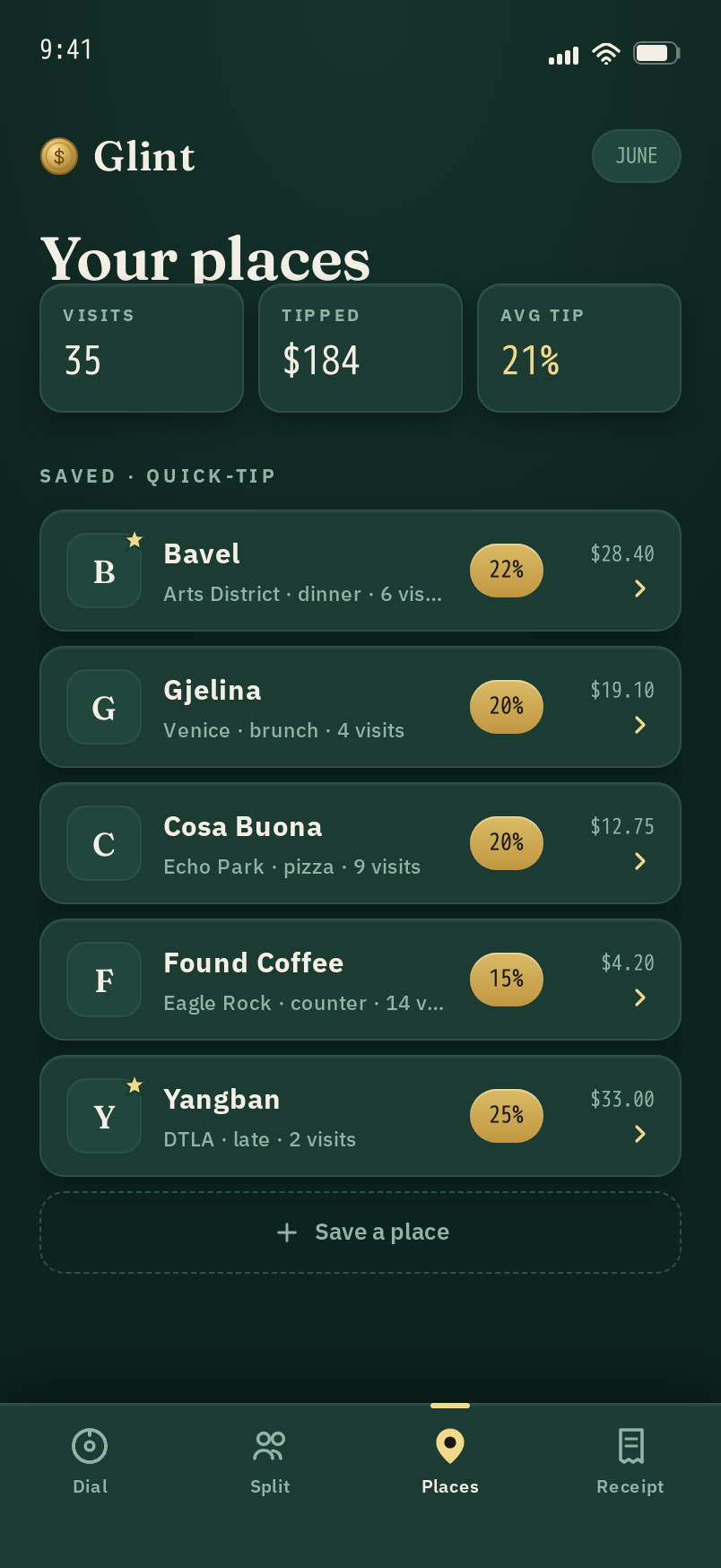 Places screen