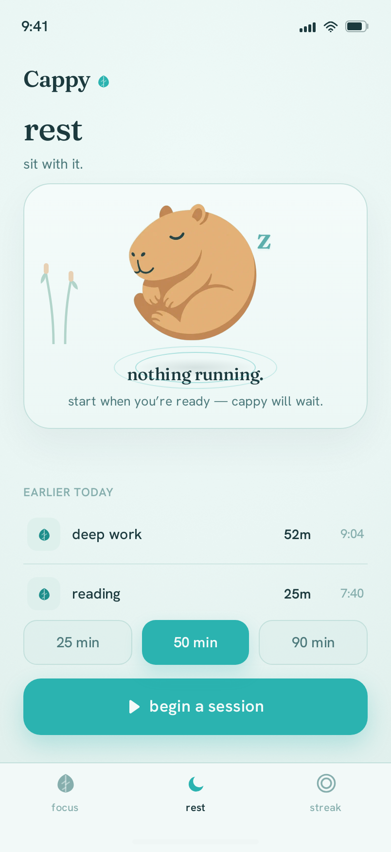 Rest screen