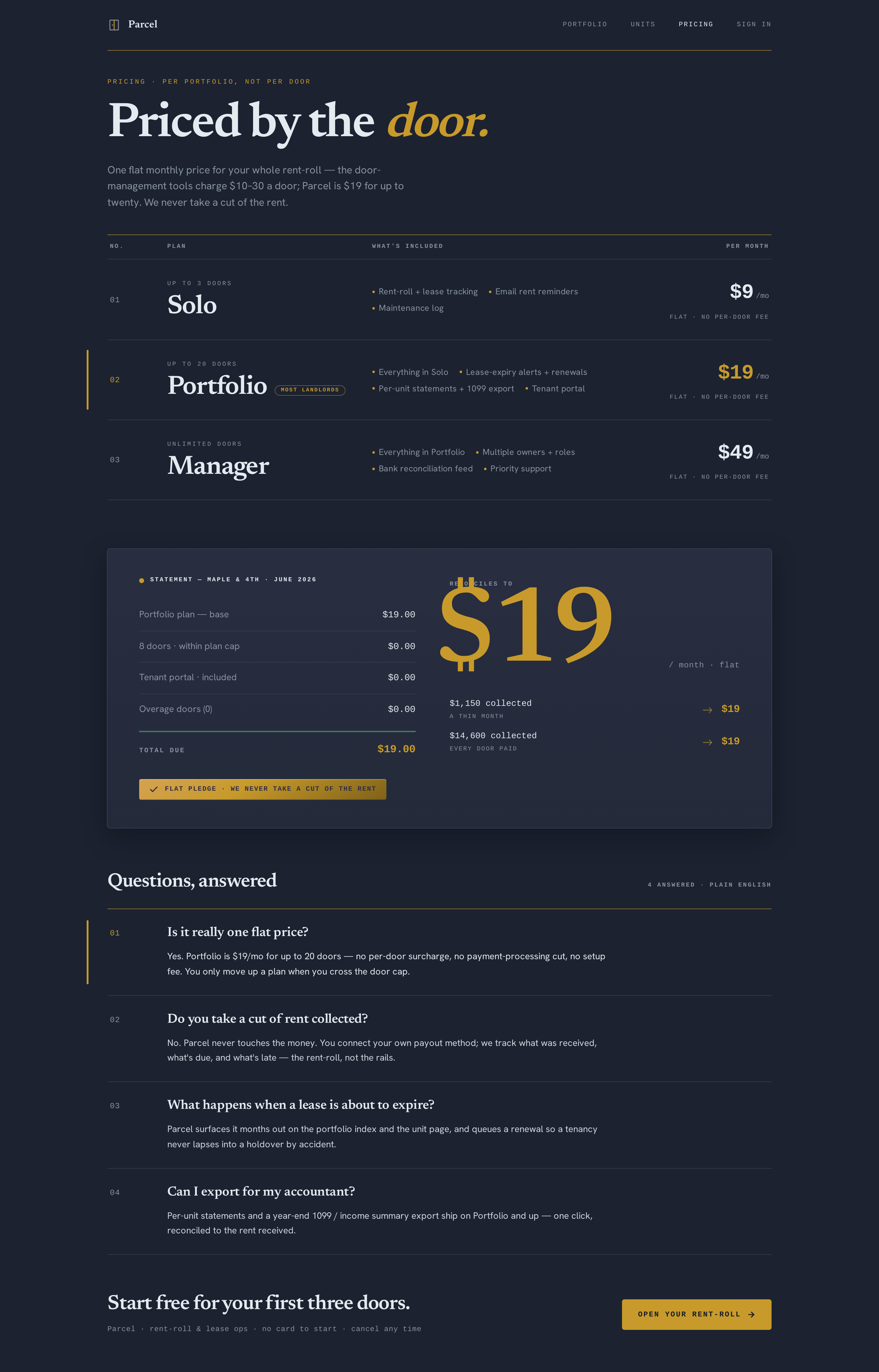 Pricing screen