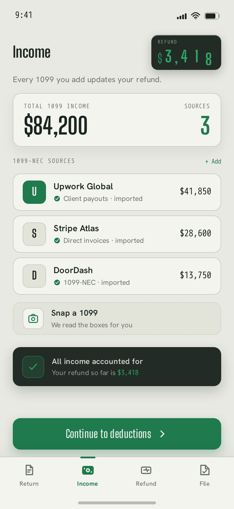 Income screen