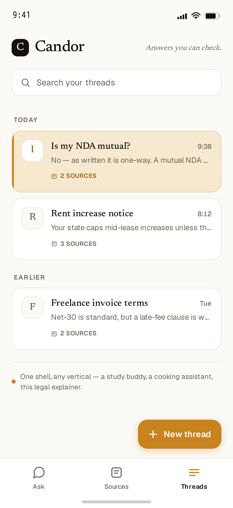 Threads screen