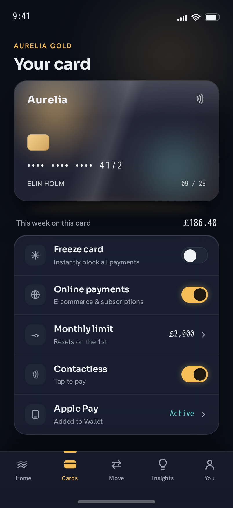 Cards screen