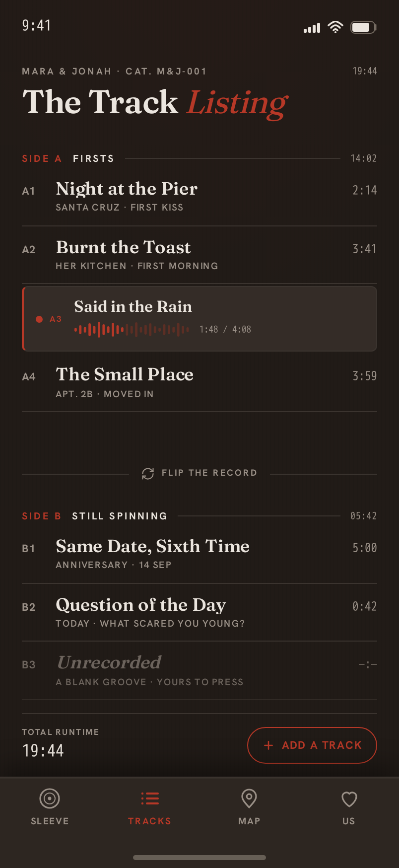 Tracks screen