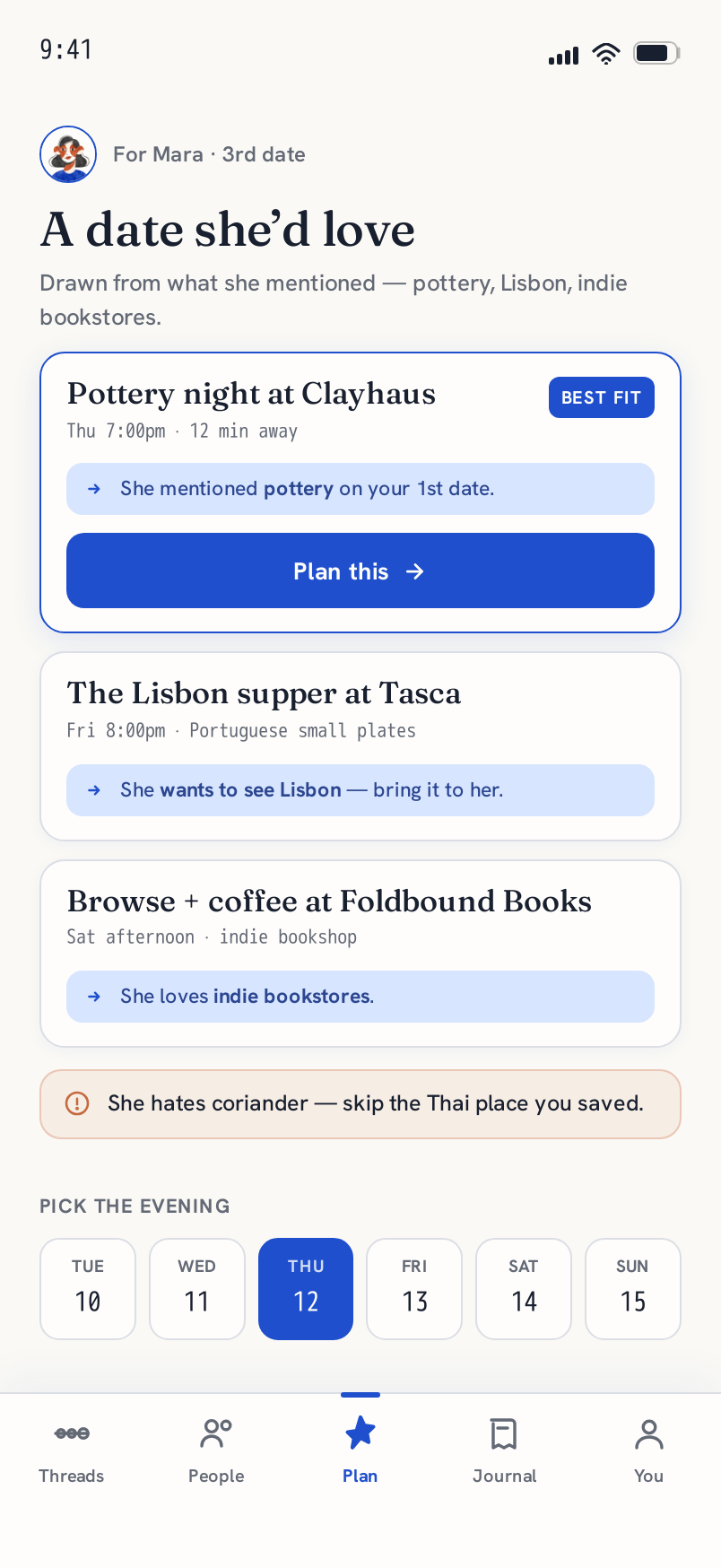 Plan screen