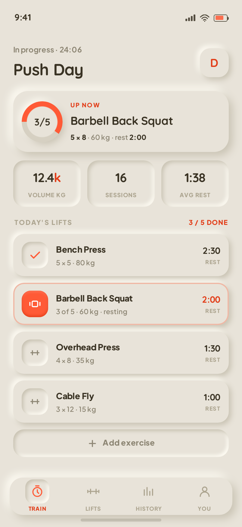 Workout screen