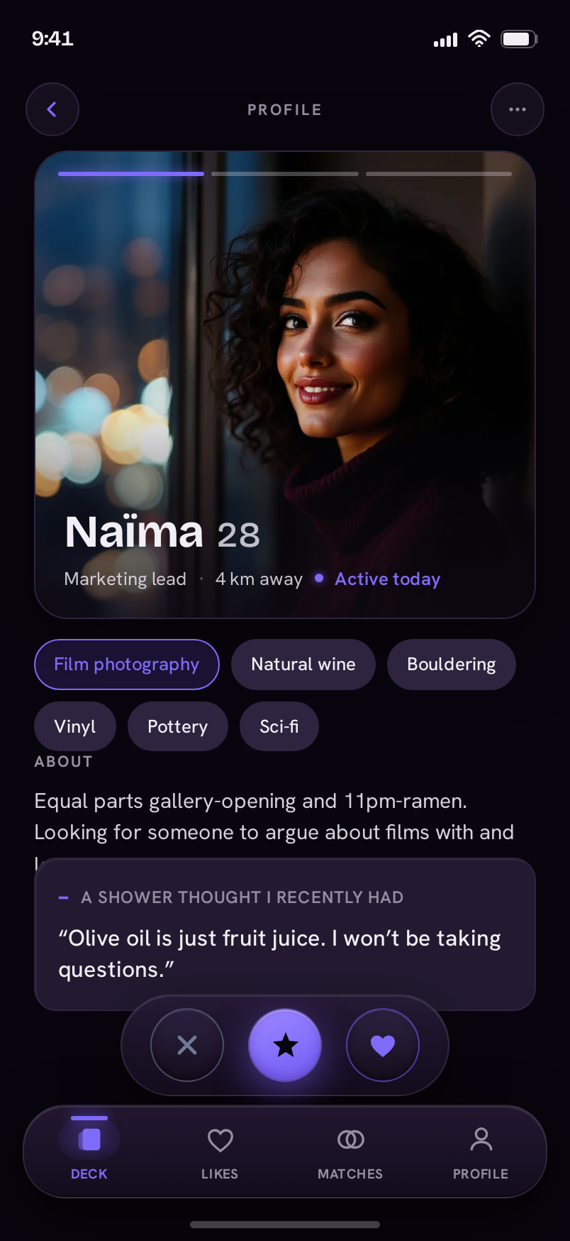 Profile screen