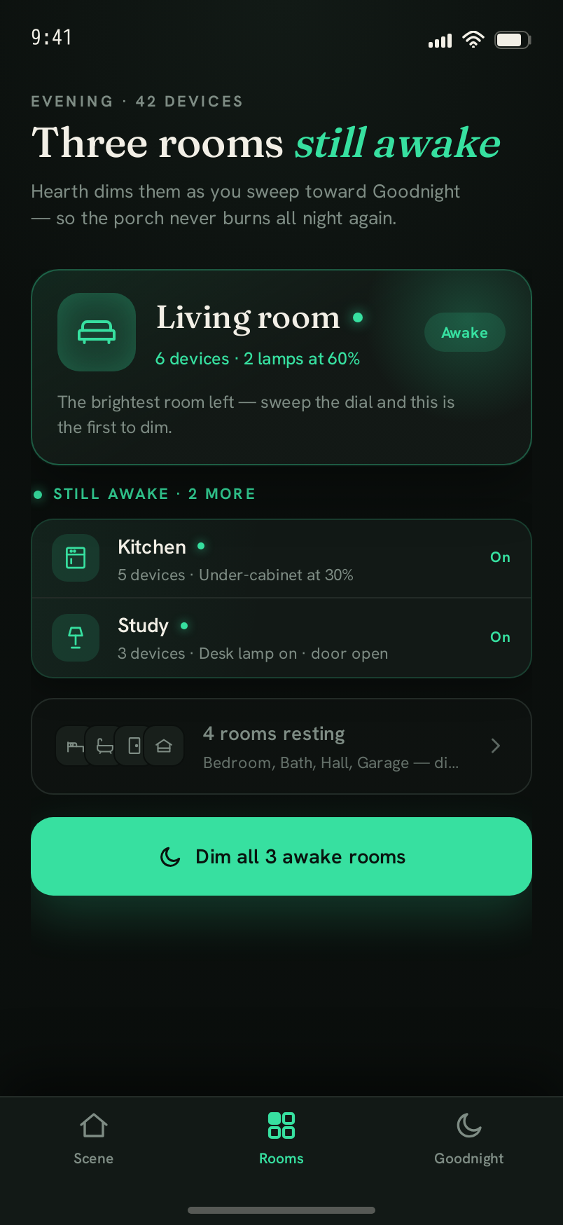 Rooms screen