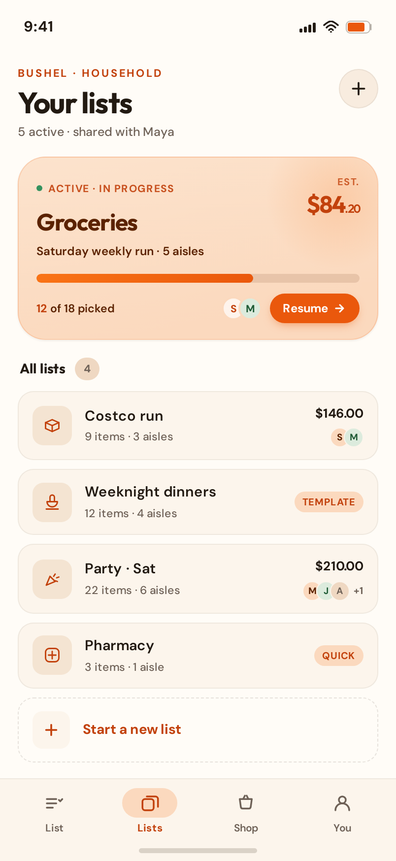 Lists screen