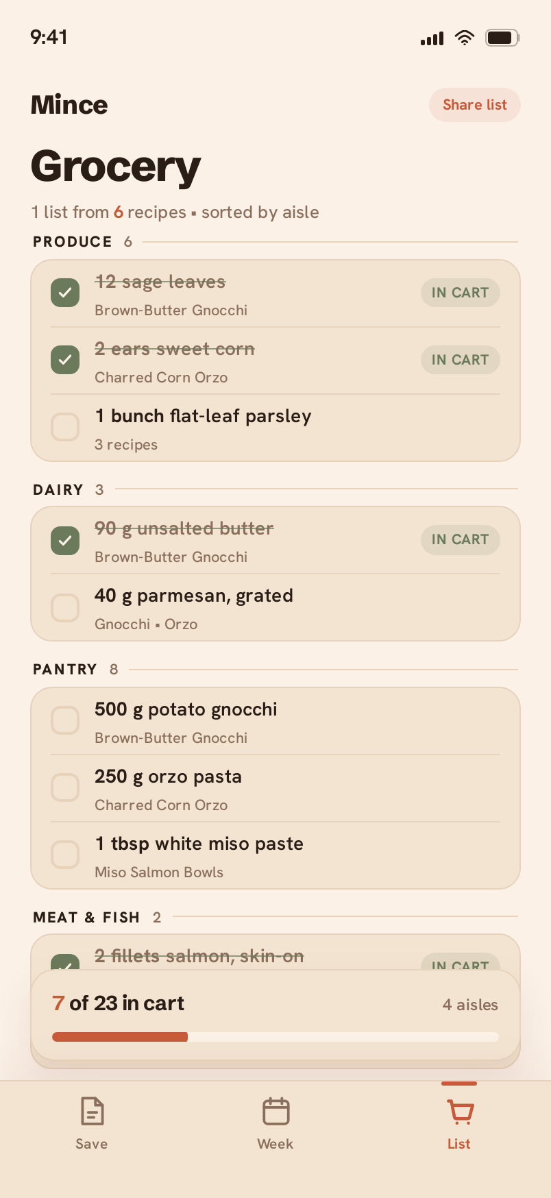List screen