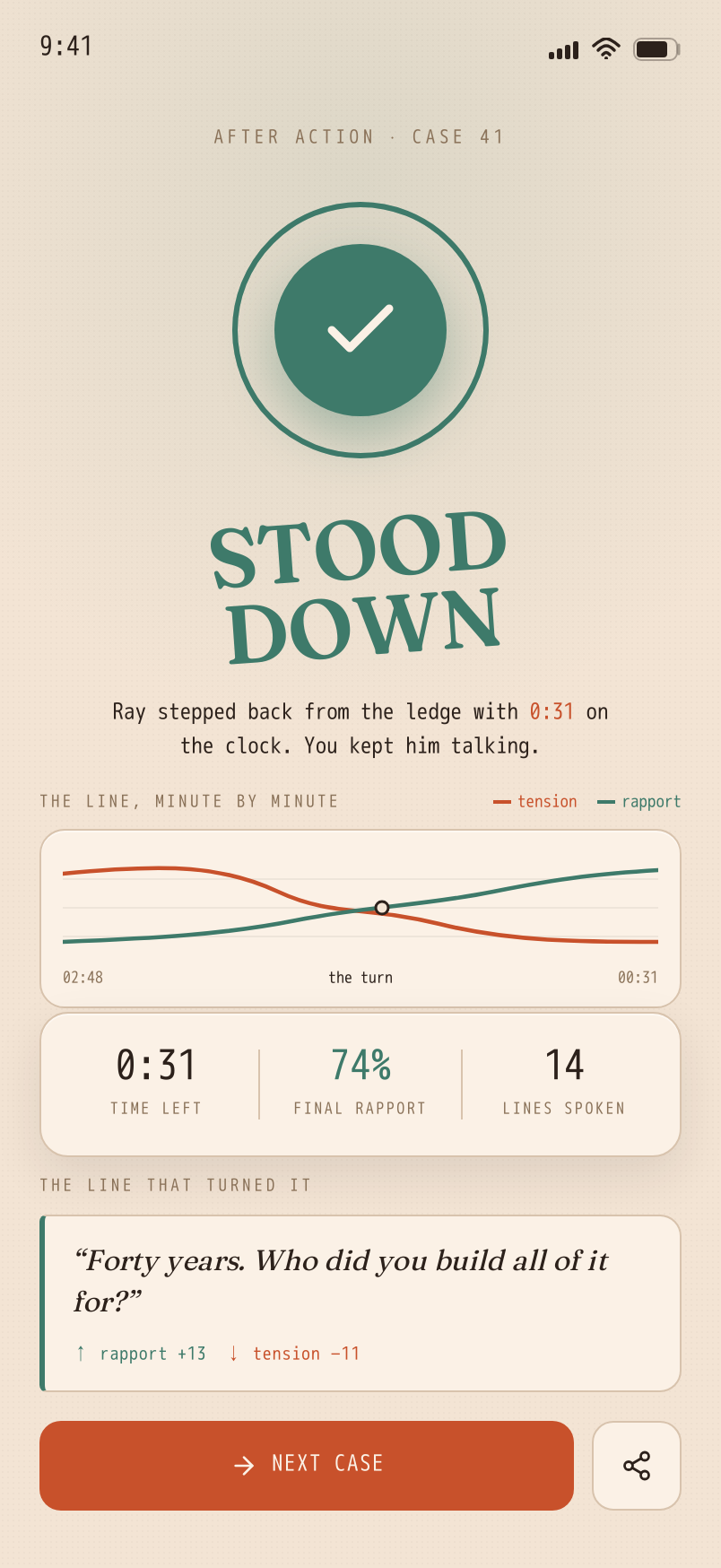 StoodDown screen