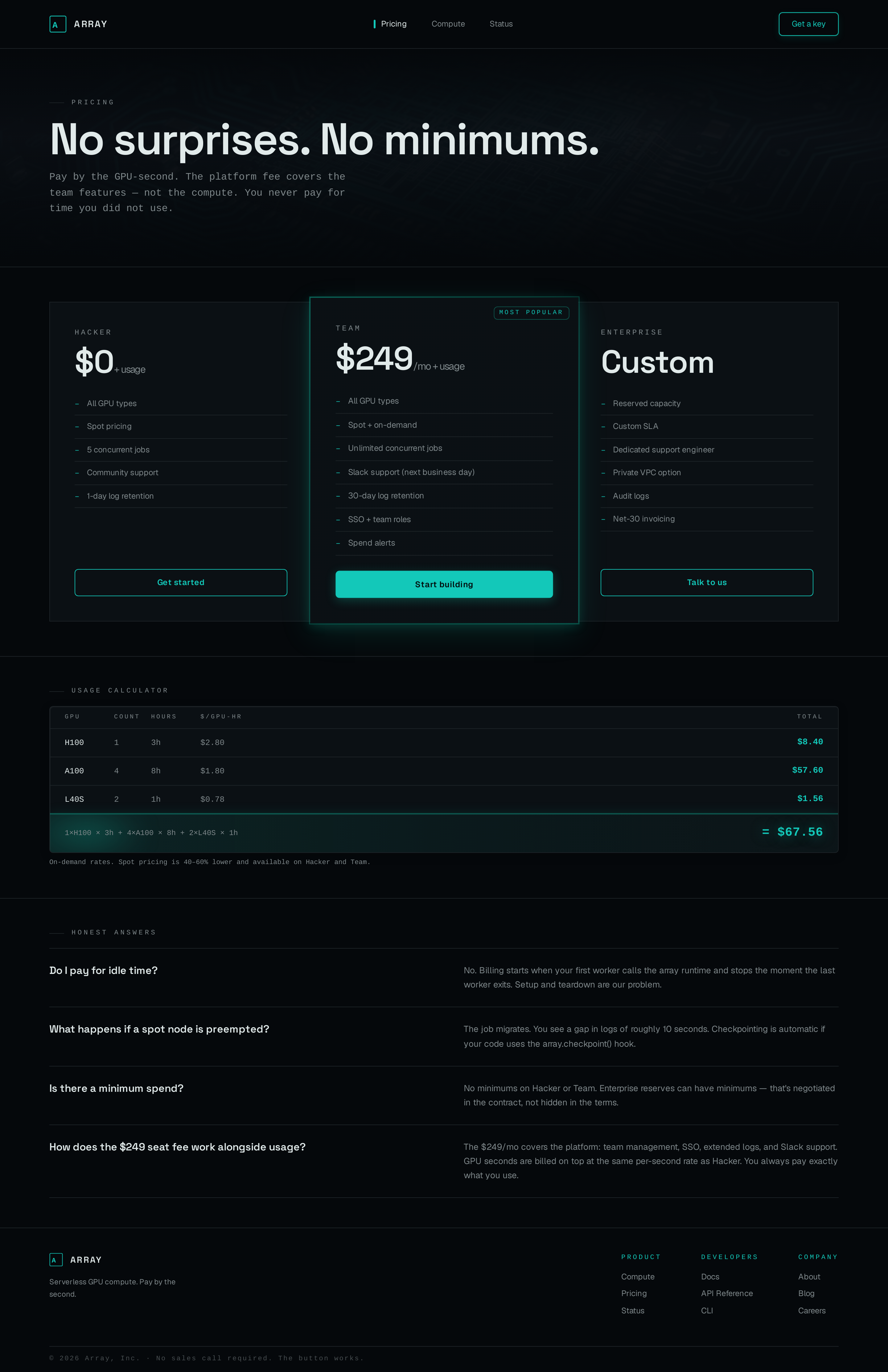 Pricing screen