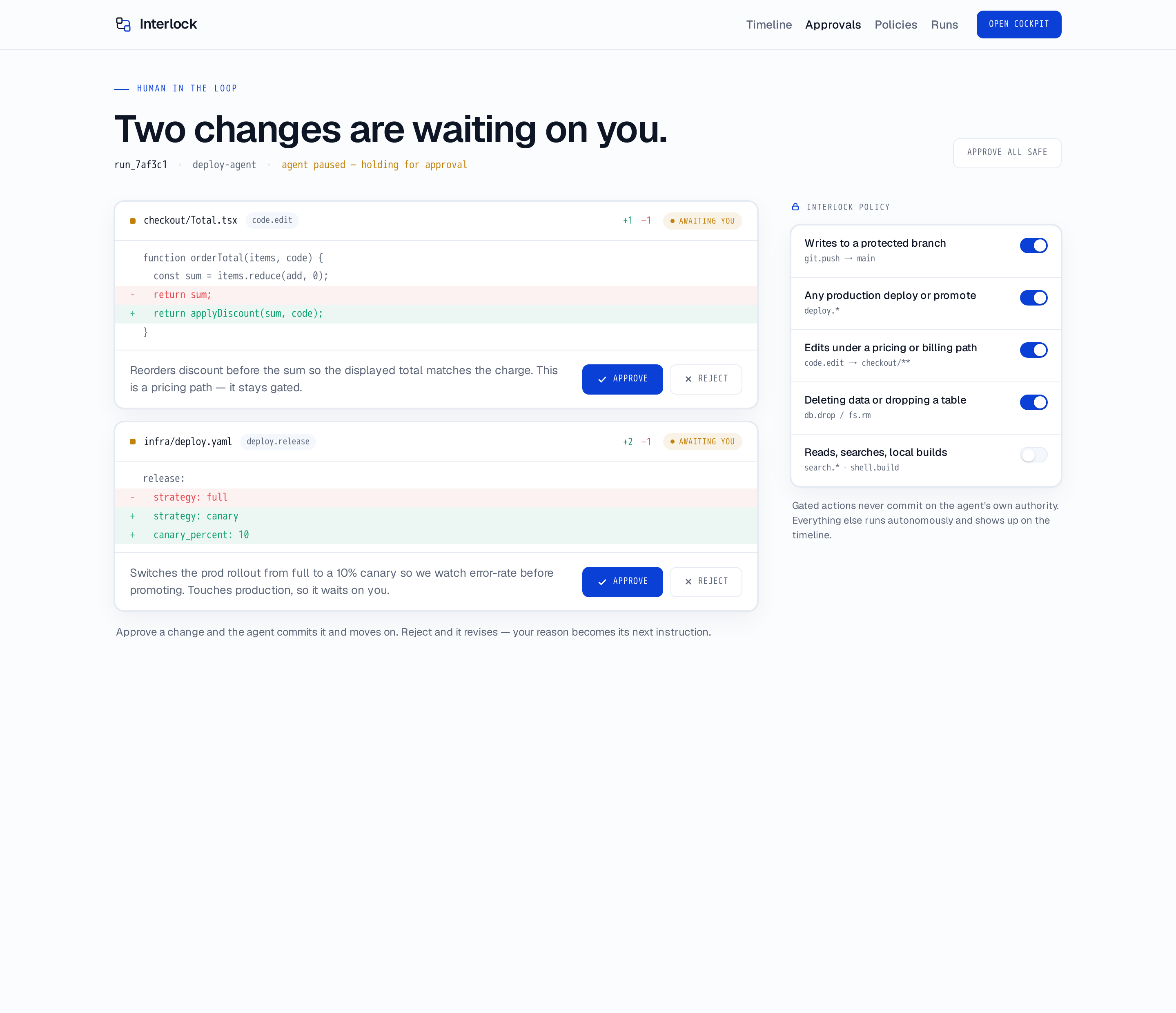 Approvals screen