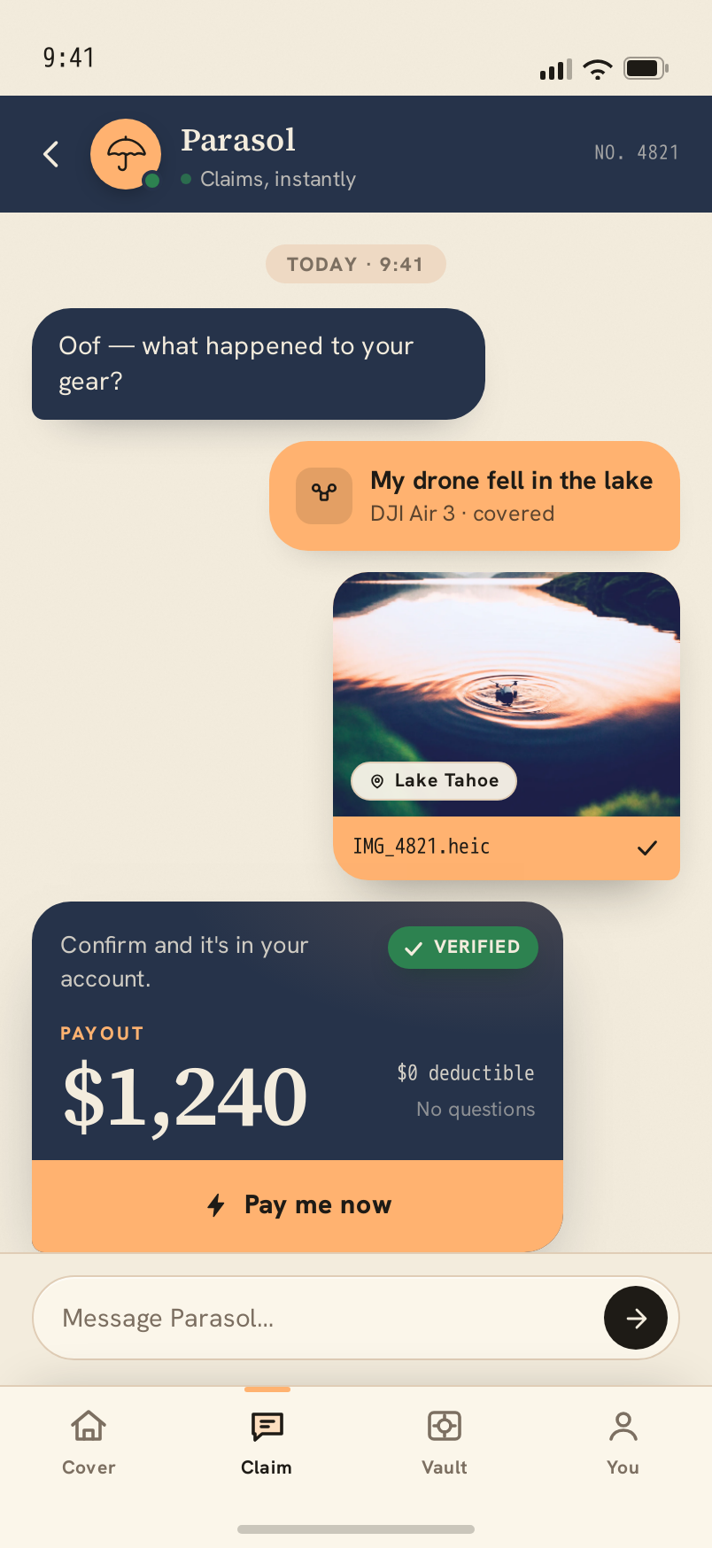 Claim screen