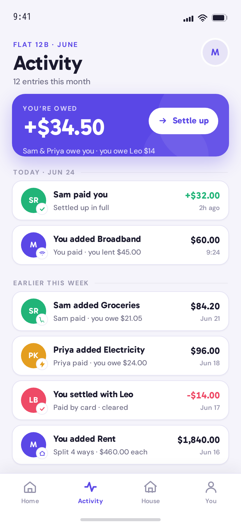 Activity screen