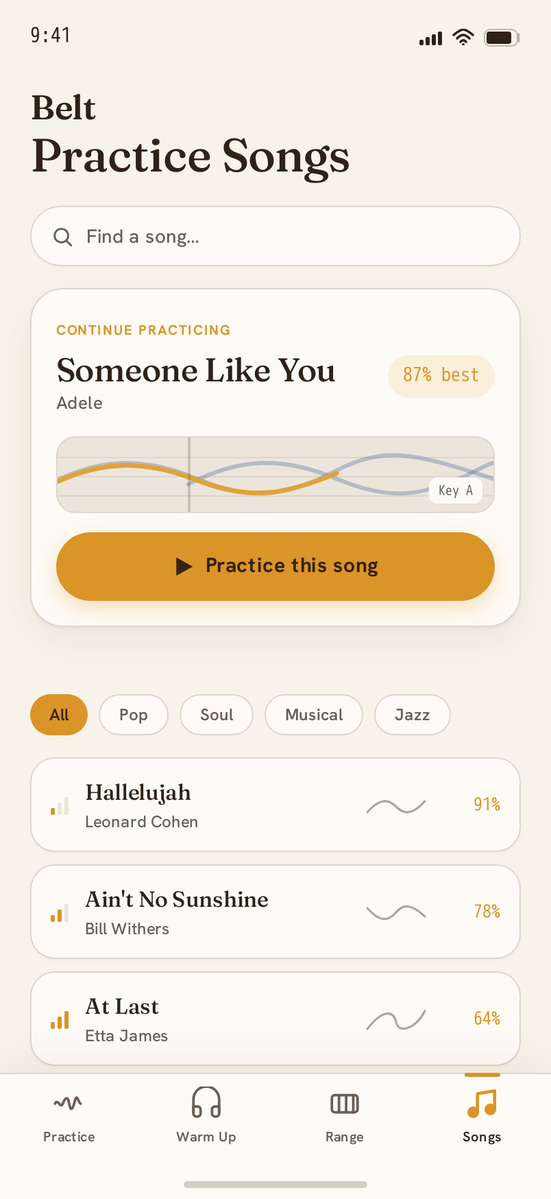 Songs screen
