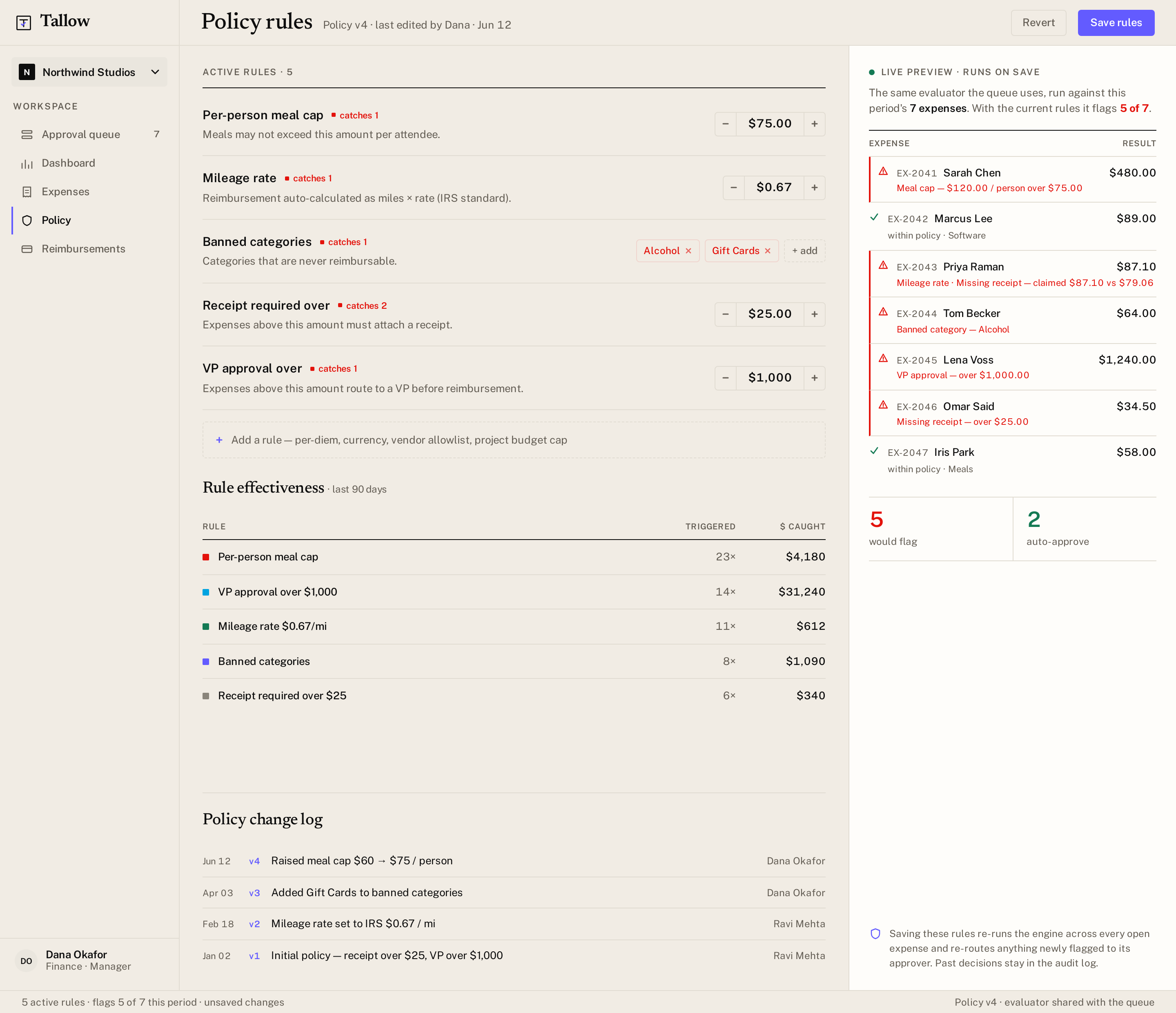 Policy screen