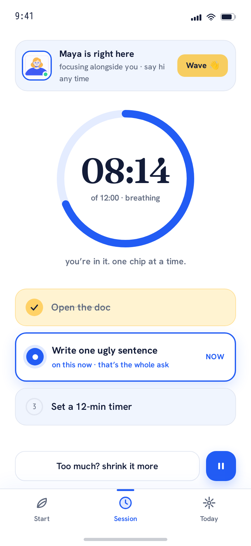 Session screen