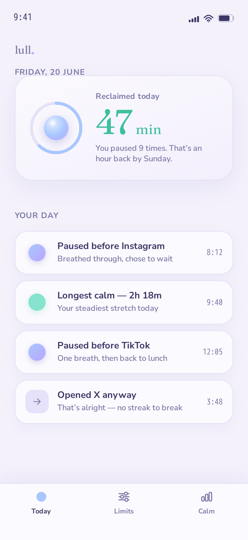 Today screen