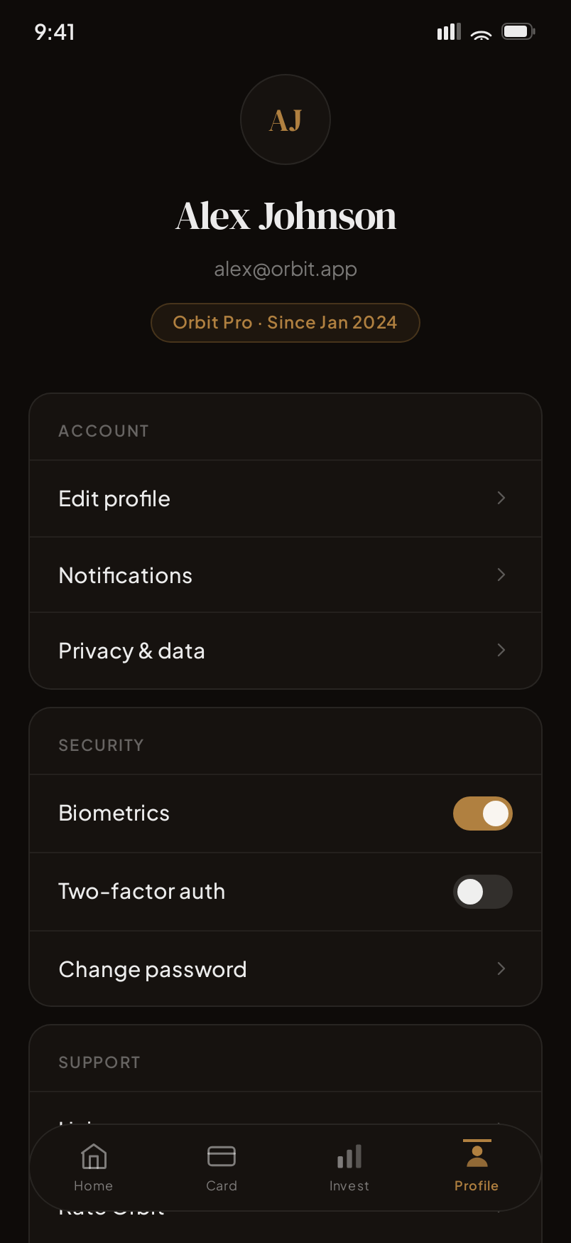 Profile screen
