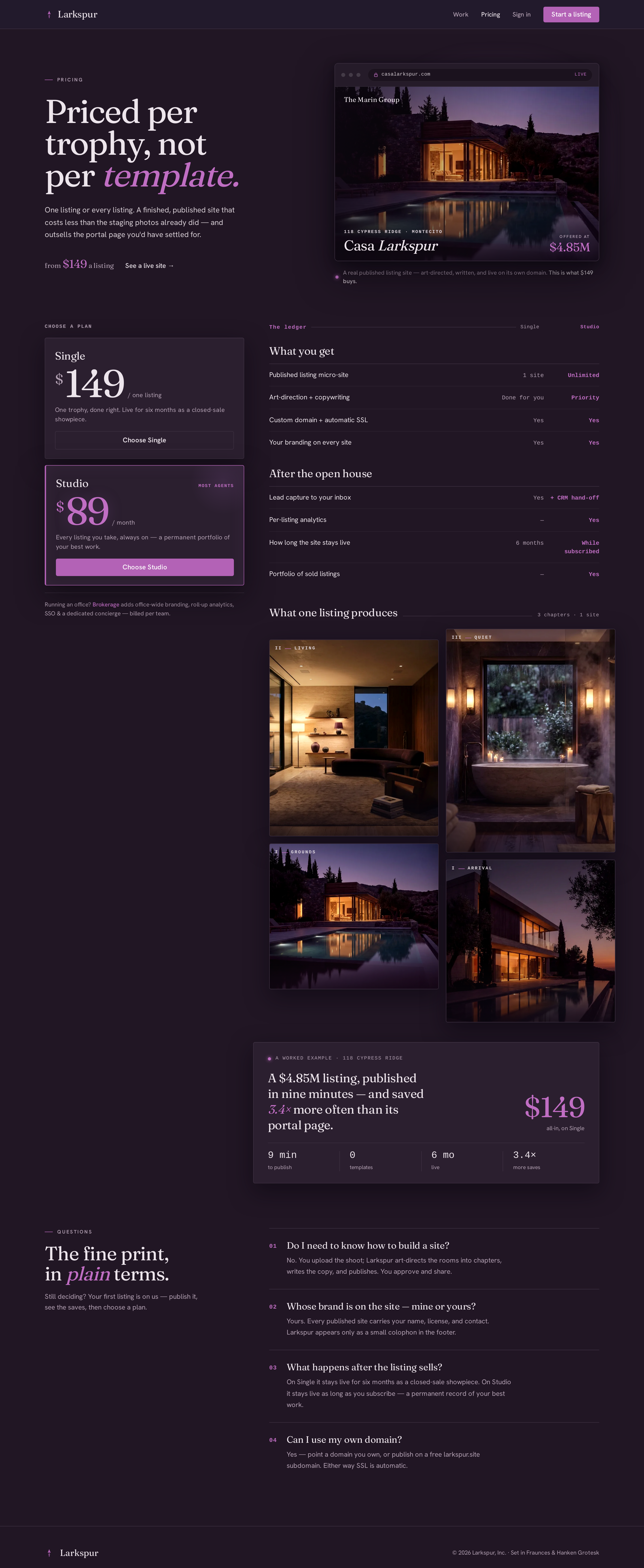 Pricing screen