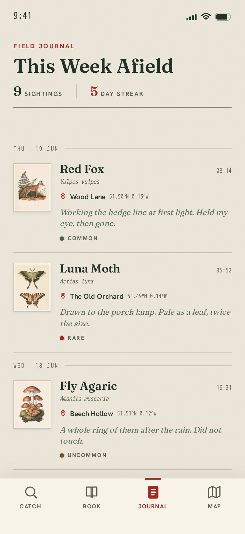 Journal screen