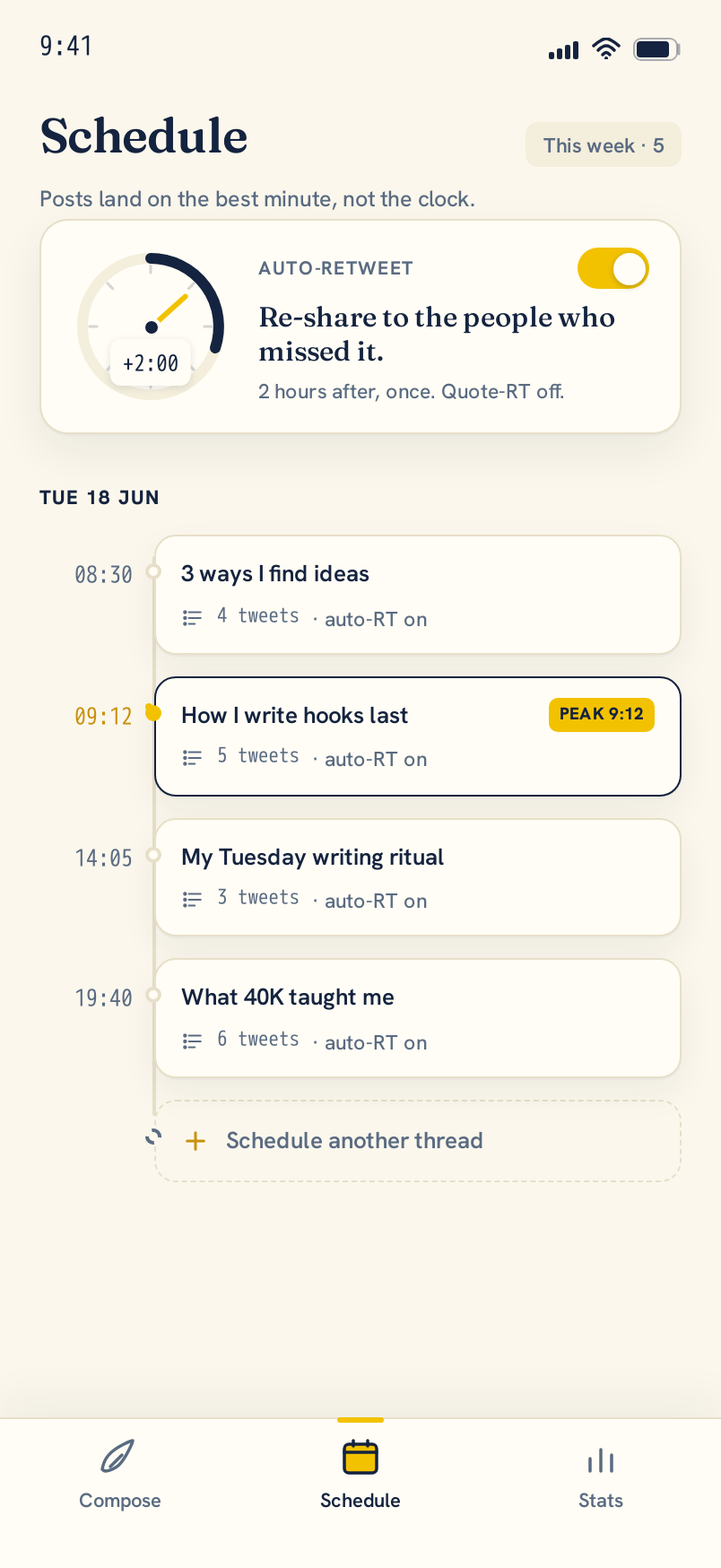 Schedule screen