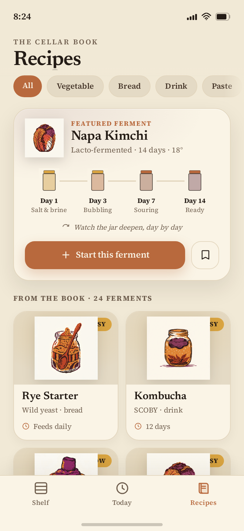 Recipes screen