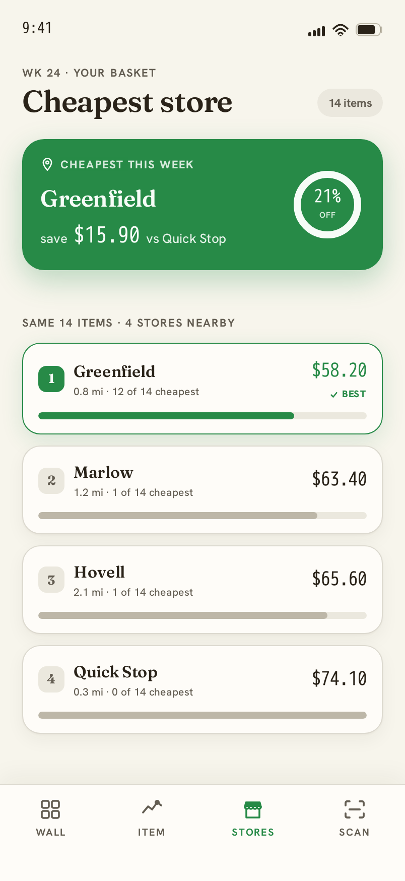 Stores screen