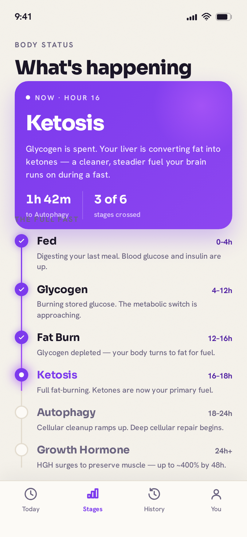 Stages screen