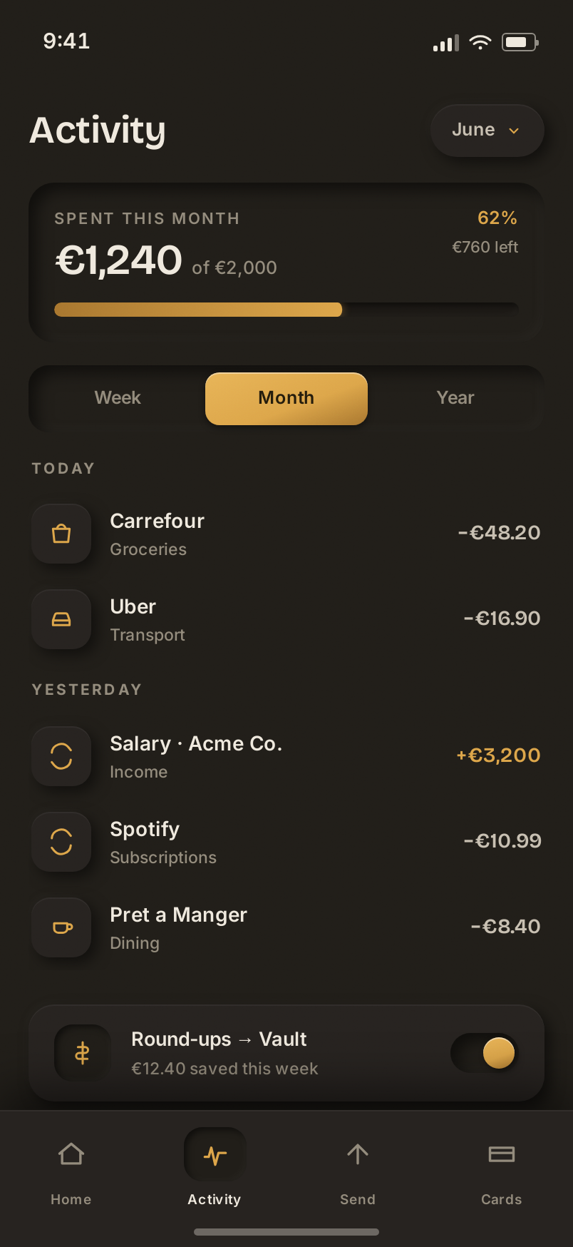 Activity screen