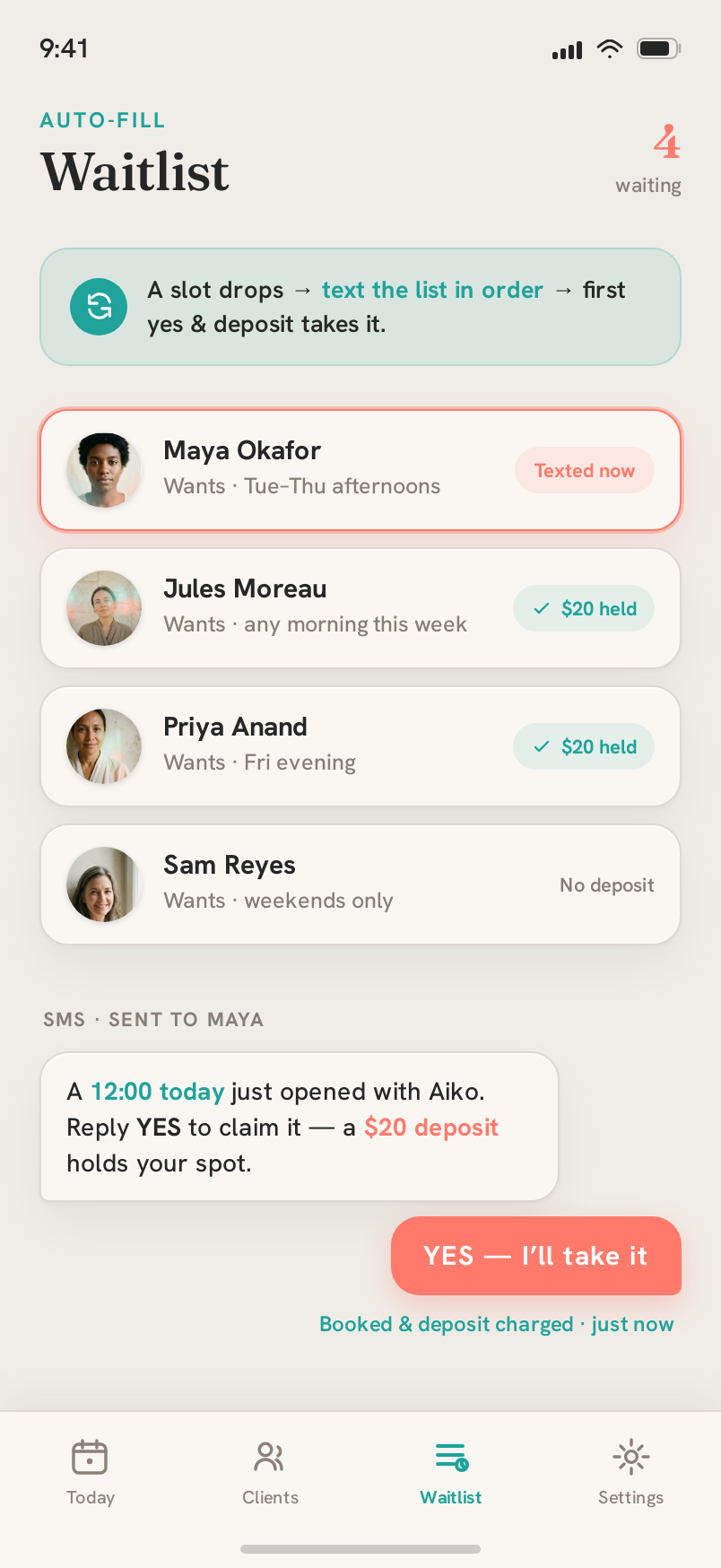 Waitlist screen