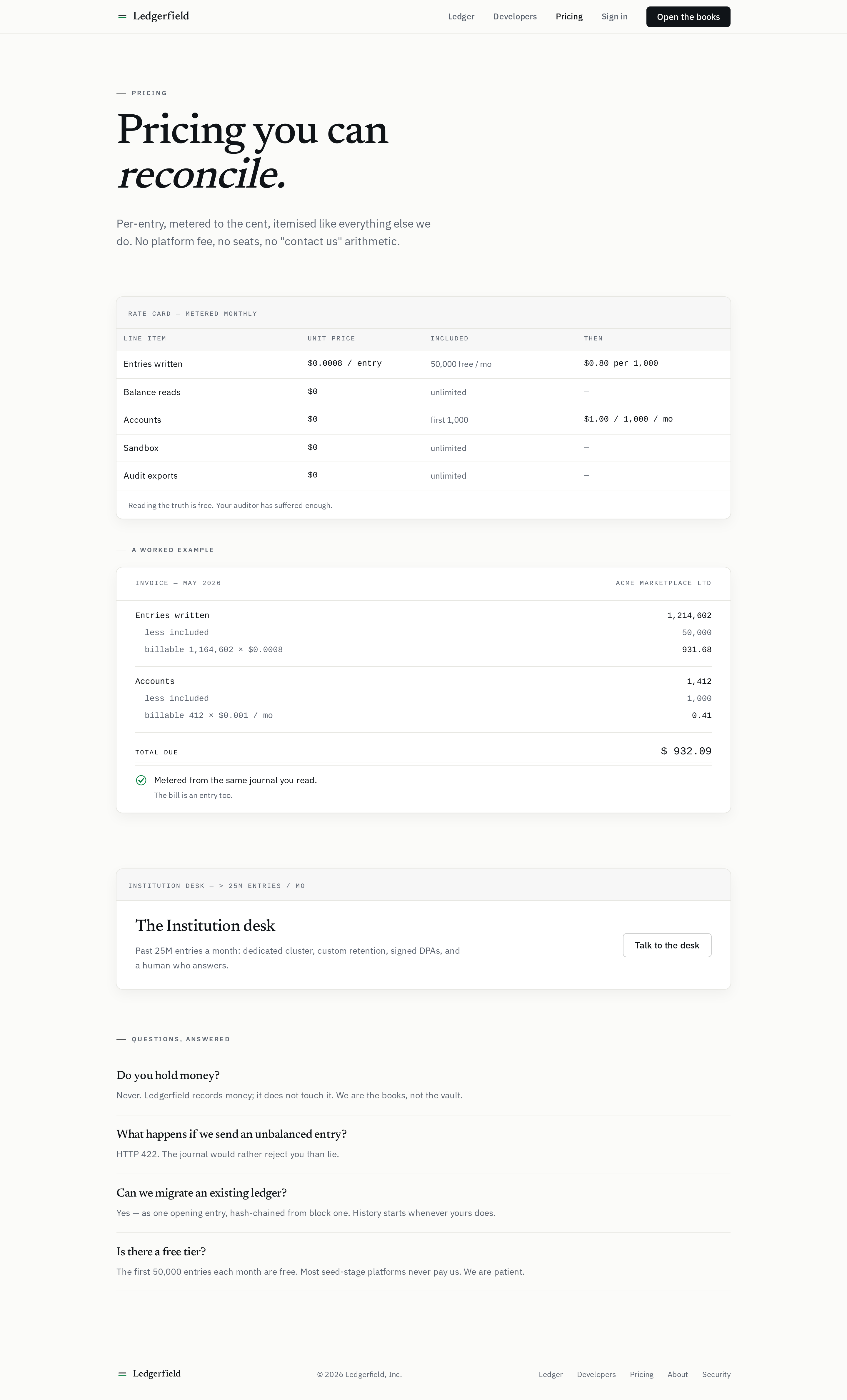 Pricing screen