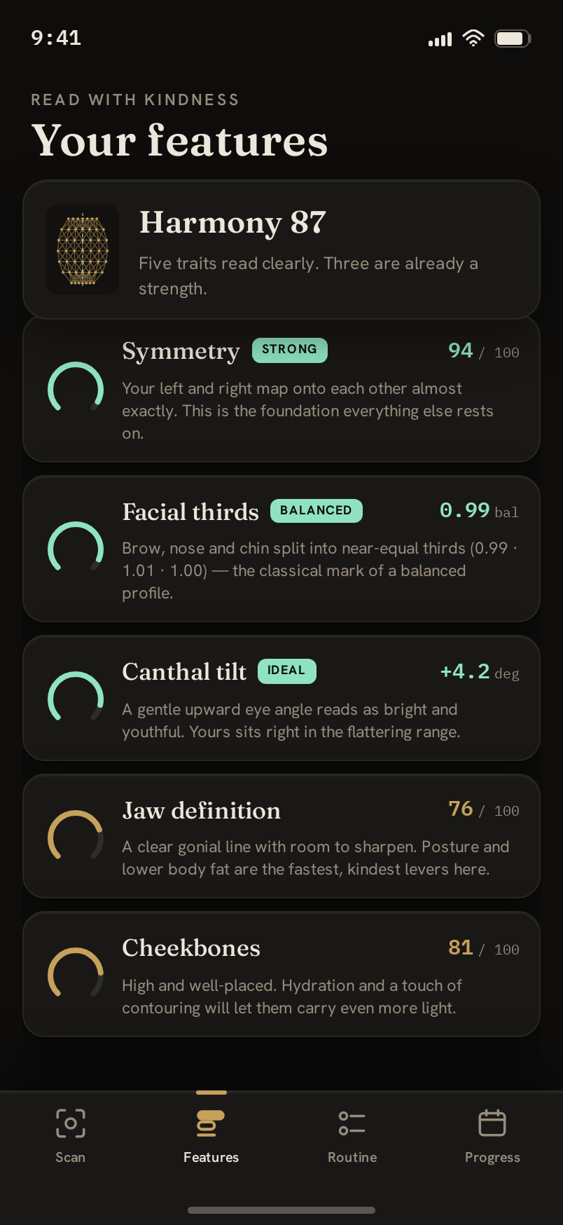 Features screen