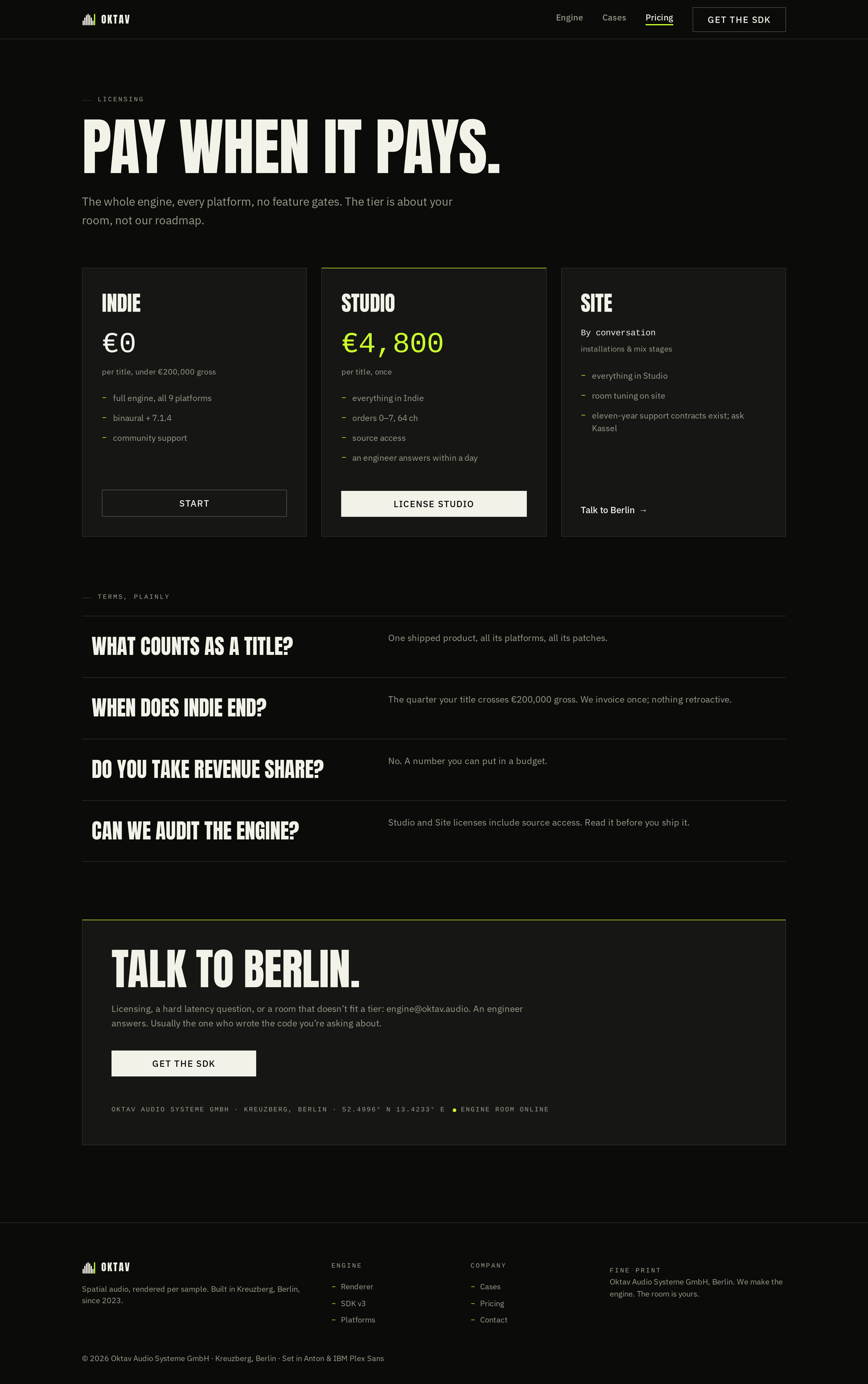 Pricing screen