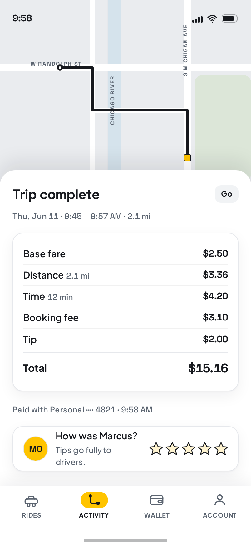 Receipt screen