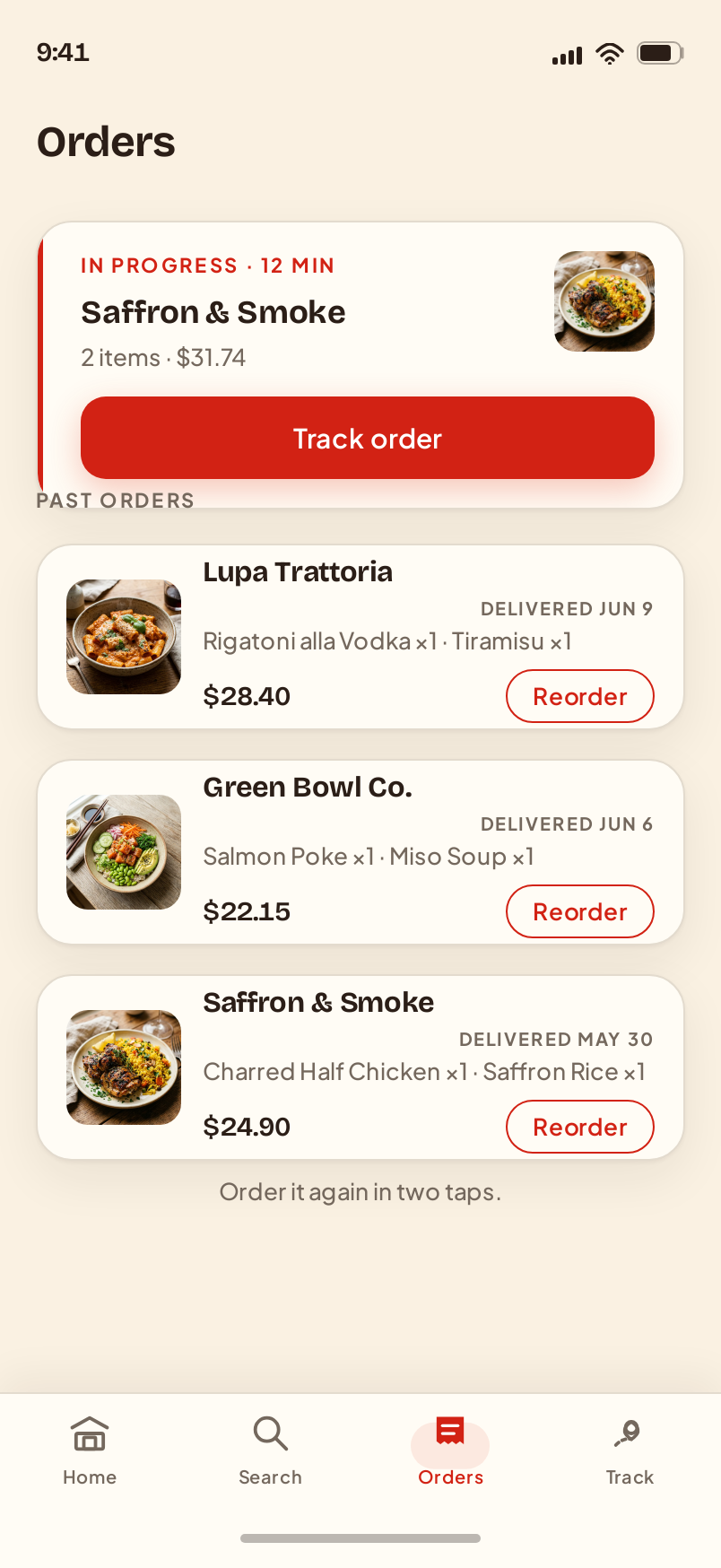 Orders screen