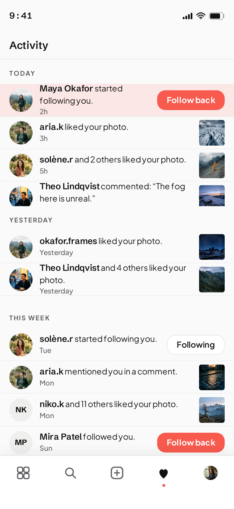 Activity screen