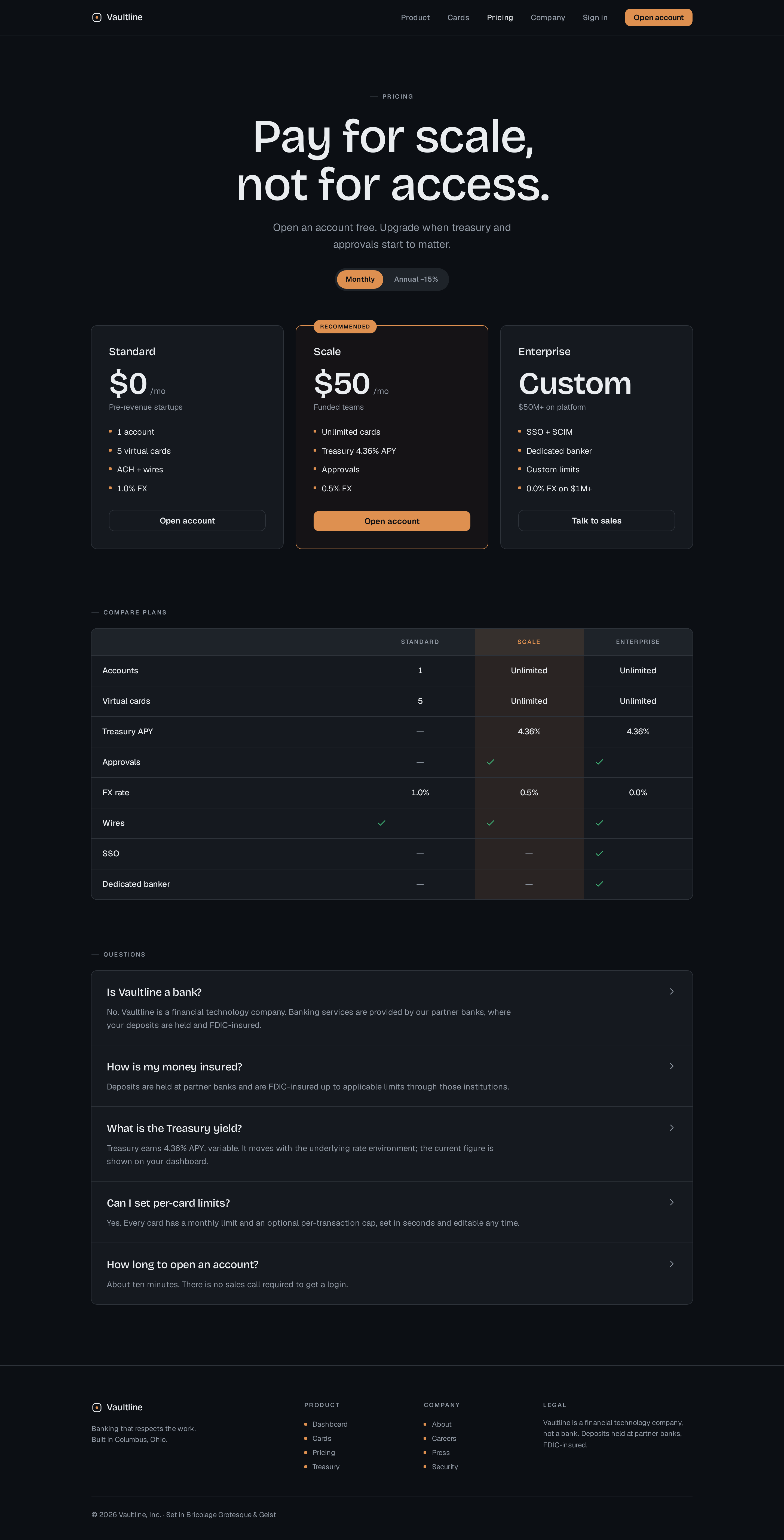Pricing screen