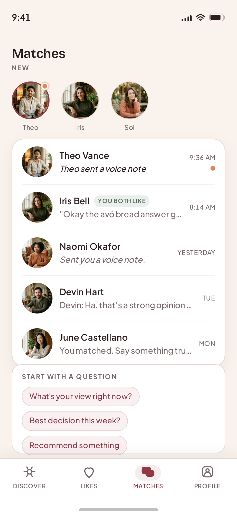 Matches screen