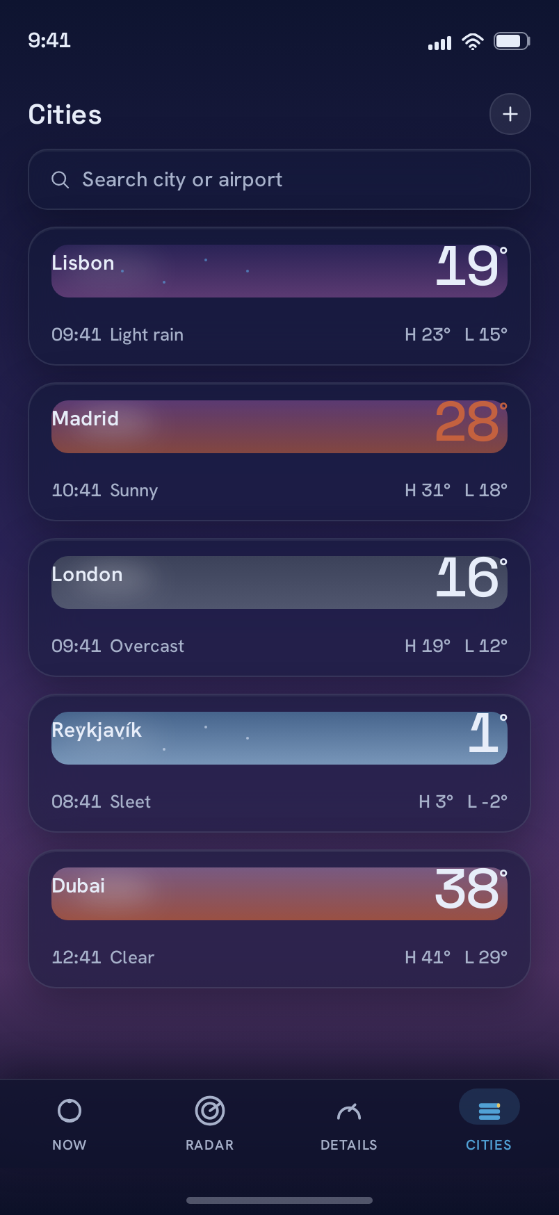 Cities screen